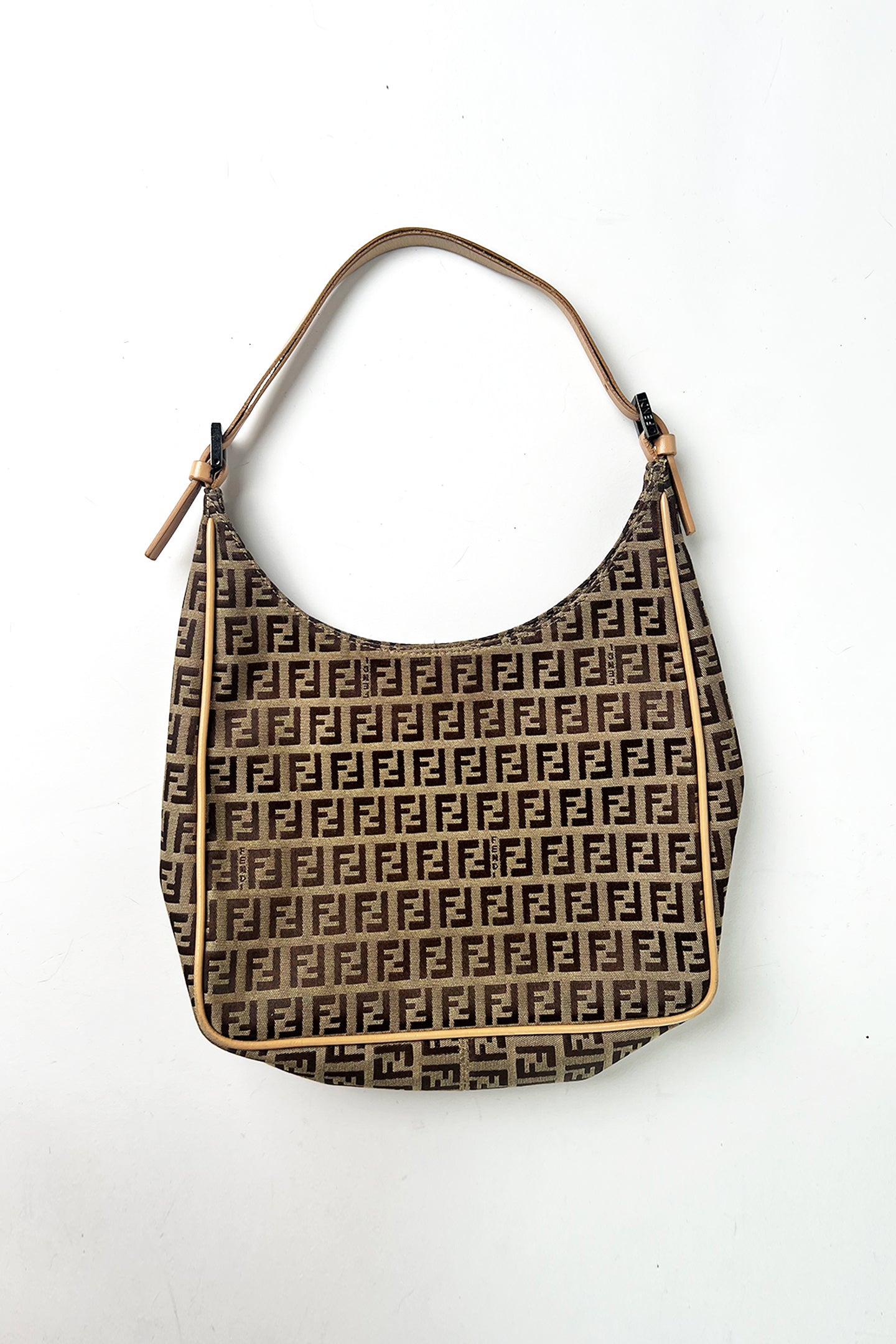 Vintage Fendi zucca print shoulder bag with pink leather trims