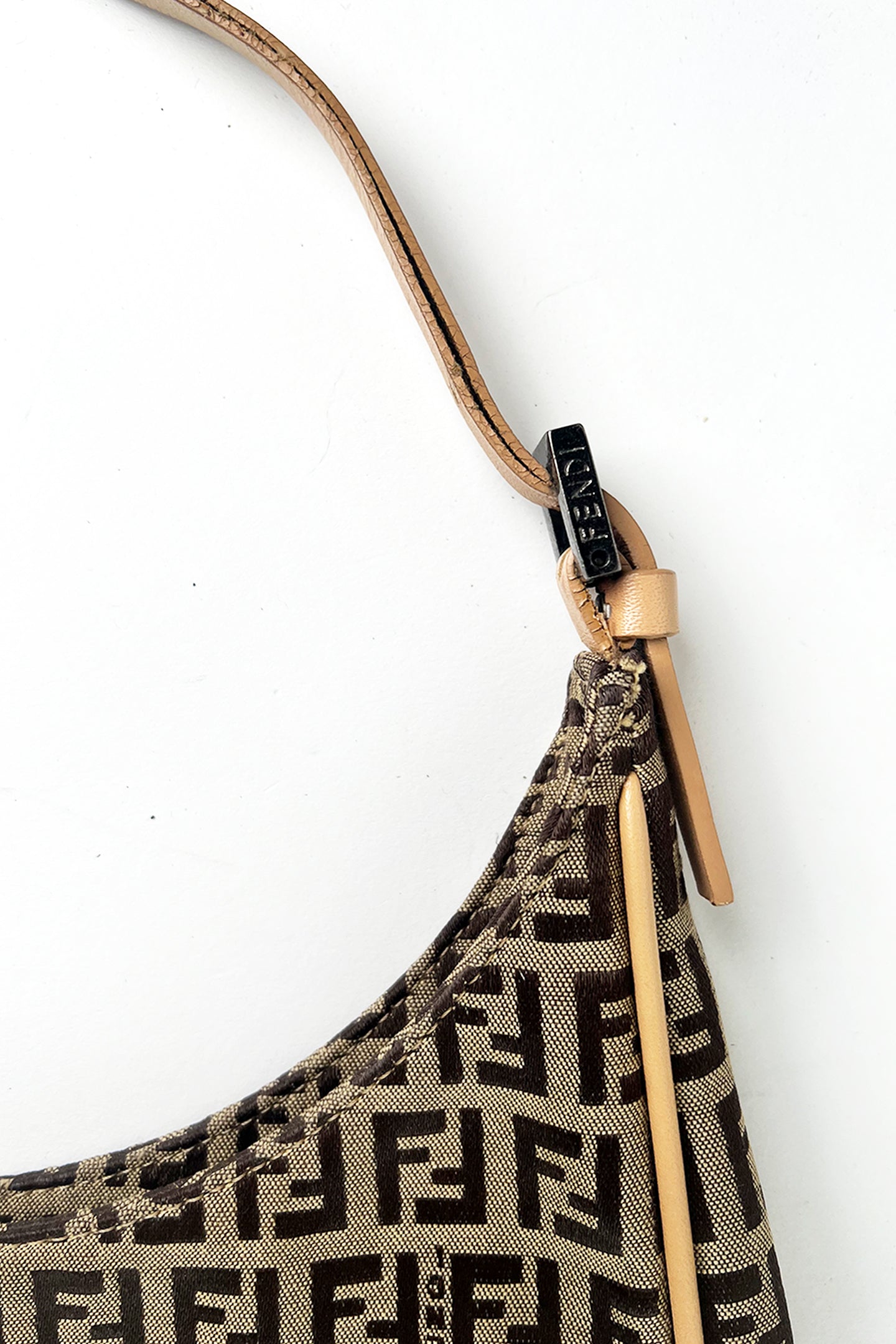 Vintage Fendi zucca print shoulder bag with pink leather trims