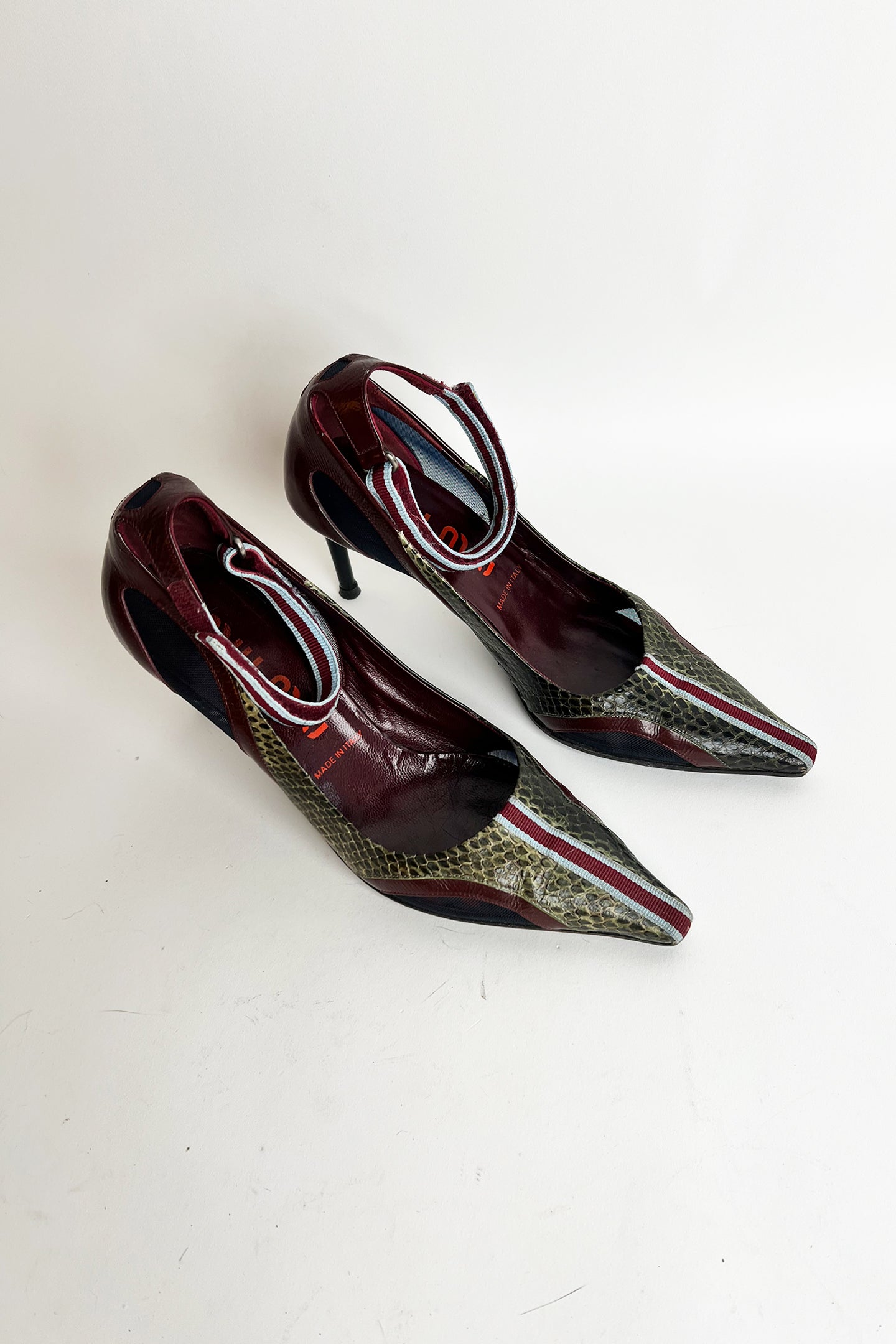 Vintage 2000s Miu Miu python sporty mary jane heels with mesh
