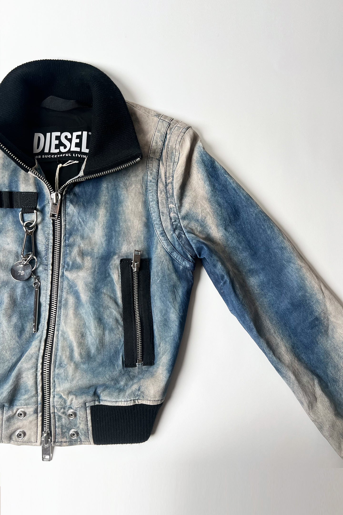 Vintage Diesel distressed denim leather bomber jacket