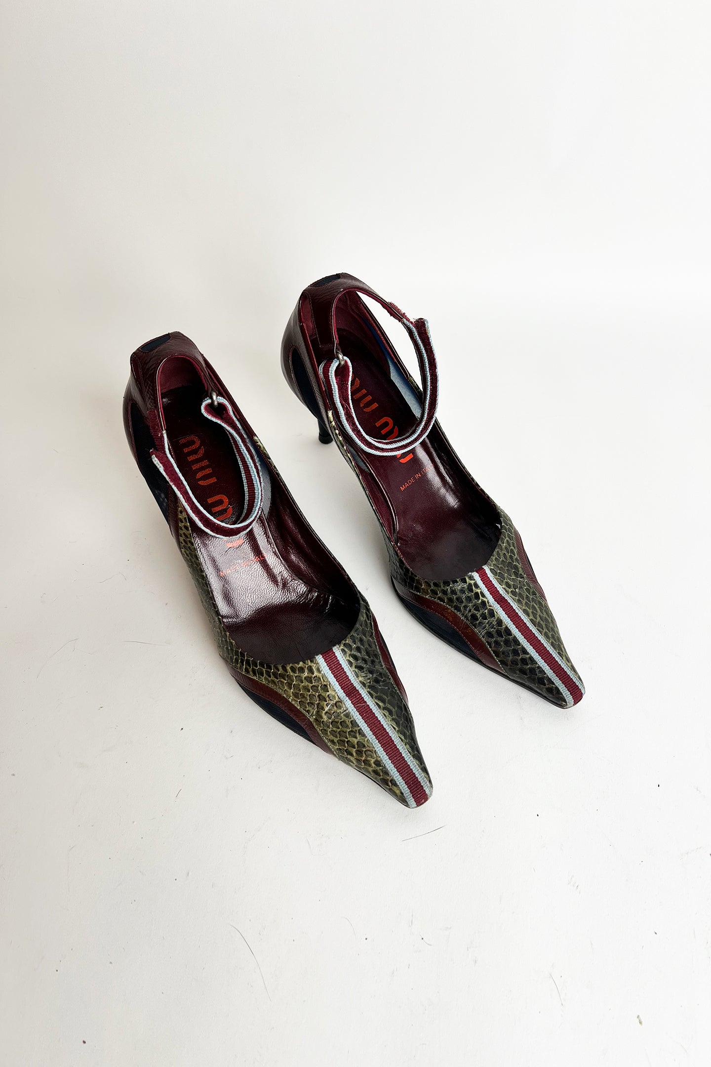 Vintage 2000s Miu Miu python sporty mary jane heels with mesh