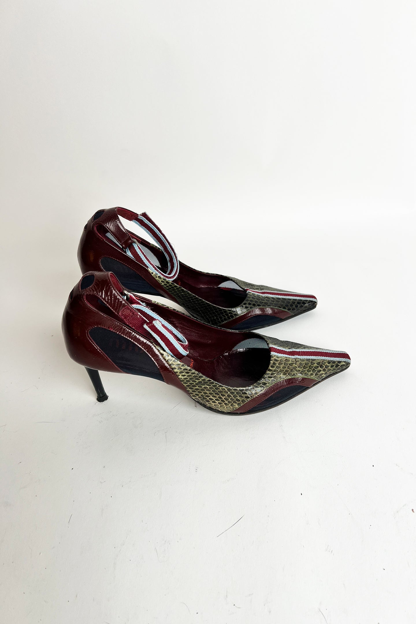 Vintage 2000s Miu Miu python sporty mary jane heels with mesh