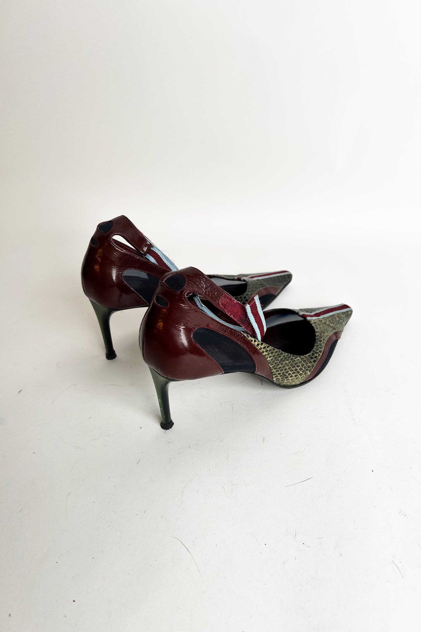 Vintage 2000s Miu Miu python sporty mary jane heels with mesh