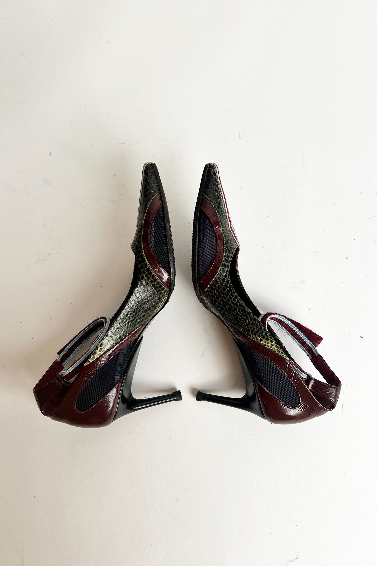 Vintage 2000s Miu Miu python sporty mary jane heels with mesh