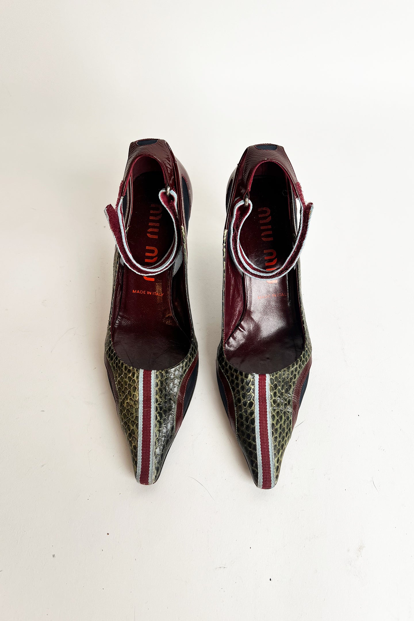 Vintage 2000s Miu Miu python sporty mary jane heels with mesh