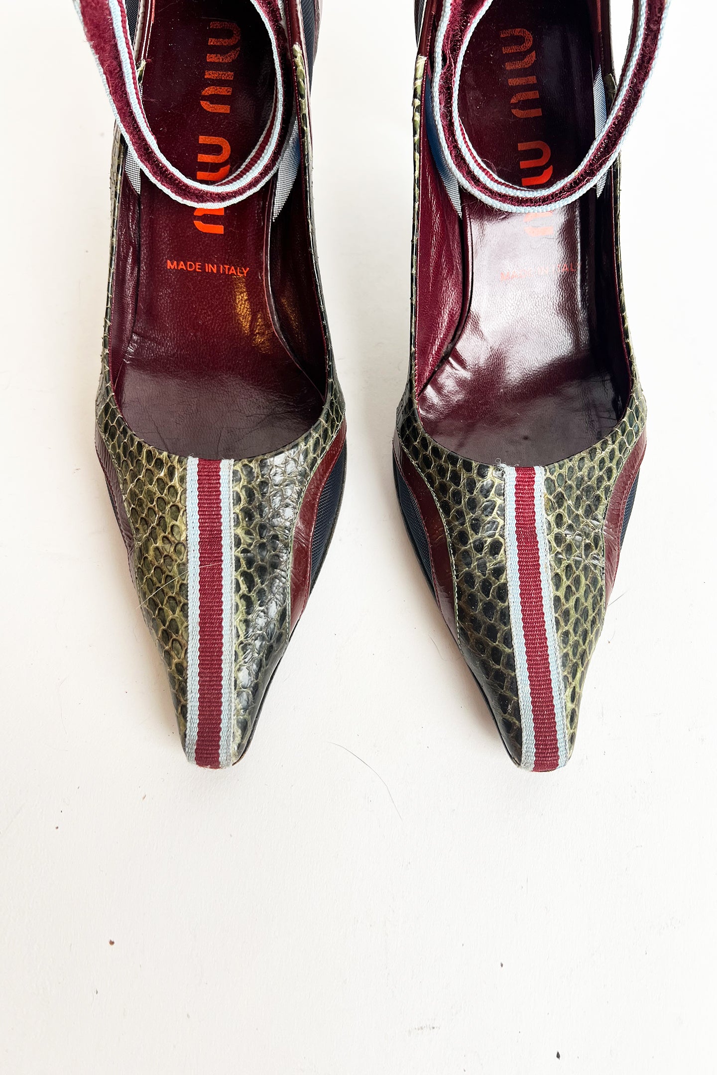 Vintage 2000s Miu Miu python sporty mary jane heels with mesh