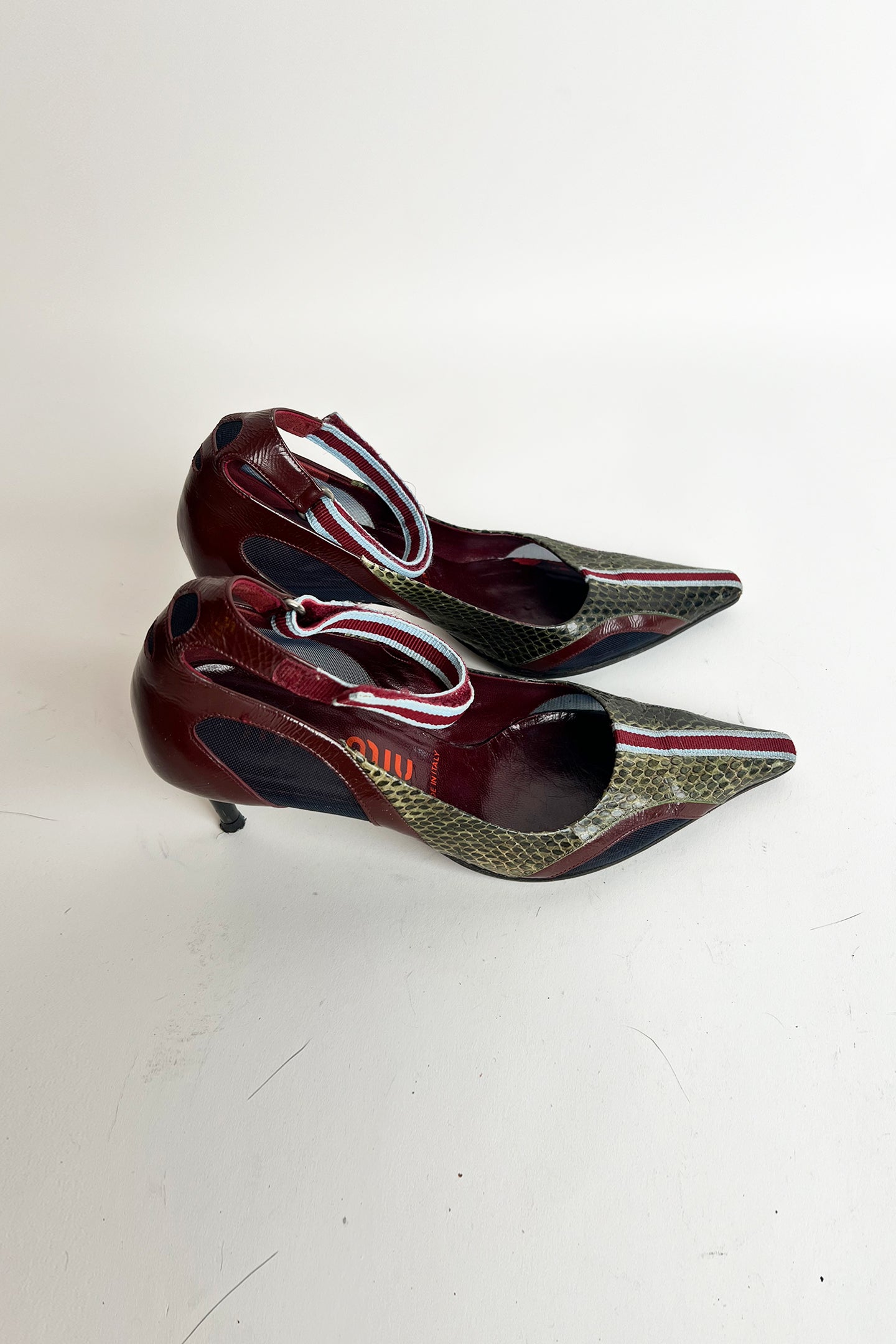 Vintage 2000s Miu Miu python sporty mary jane heels with mesh