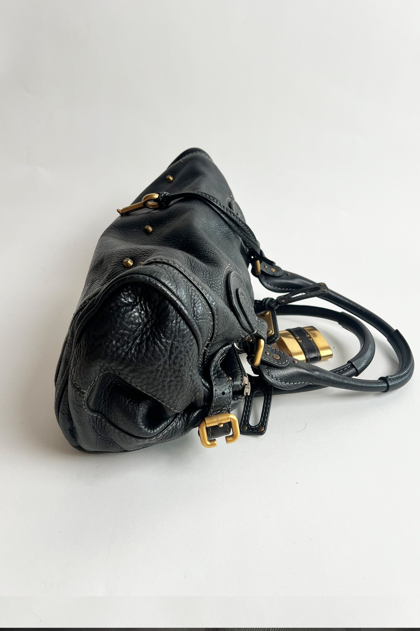 Vintage black leather Chloe Paddington bag with gold hardware