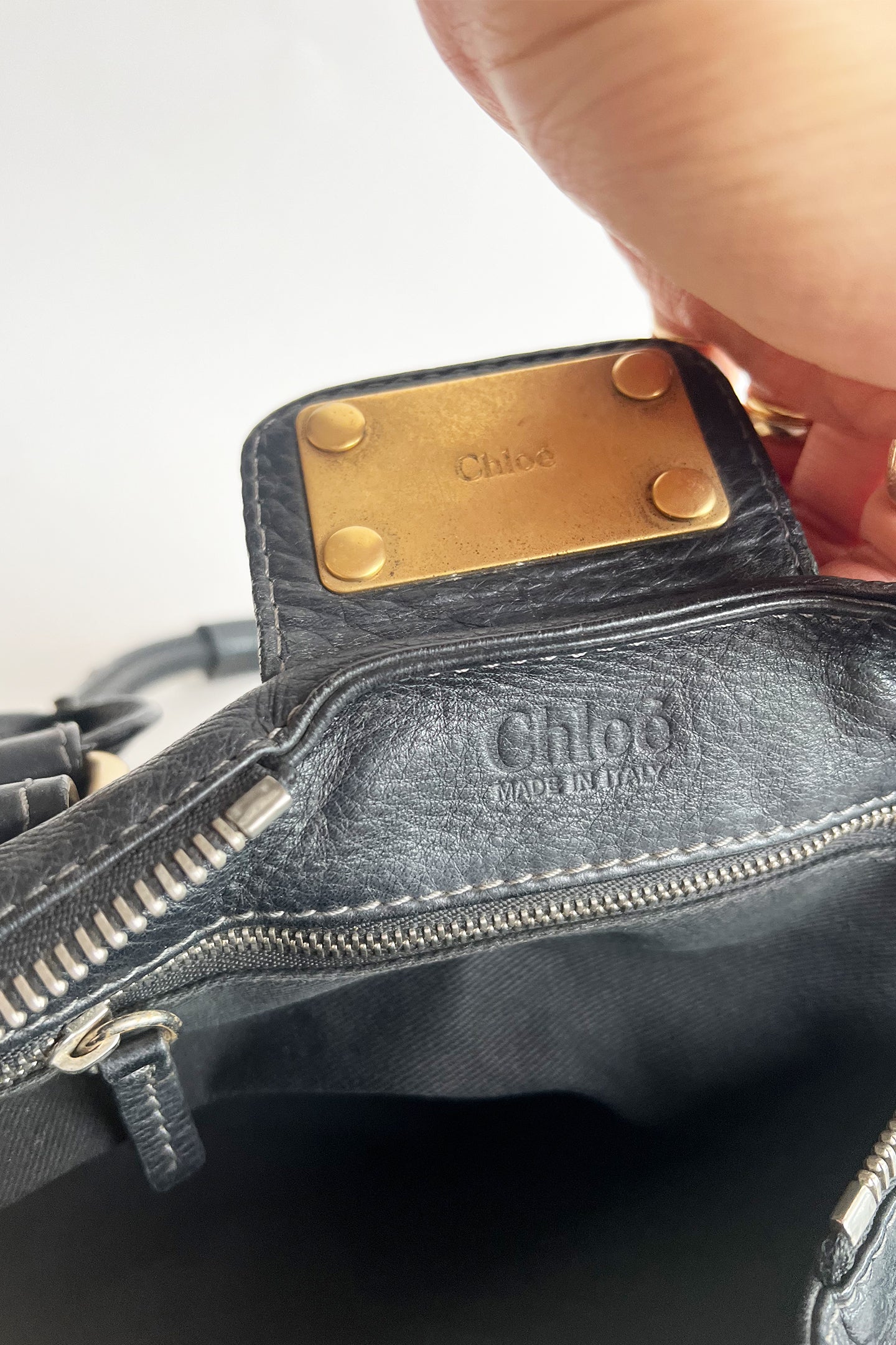 Vintage black leather Chloe Paddington bag with gold hardware