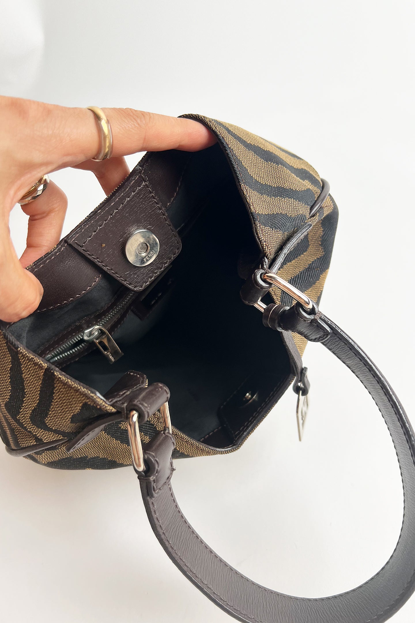 Vintage Fendi Zebra print canvas shoulder hobo bag