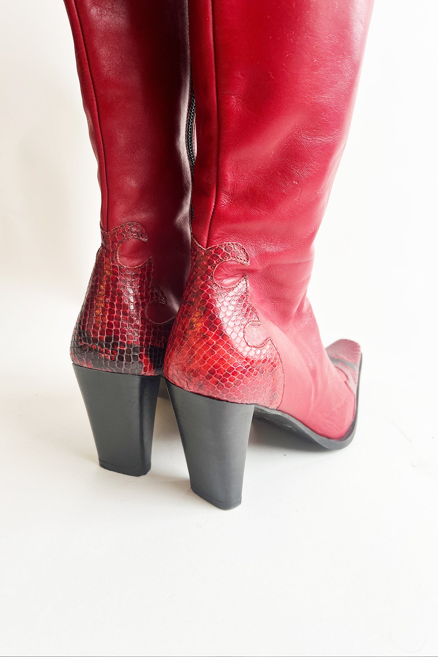 Vintage 90s Y2k Italian red leather western heeled boots size 7