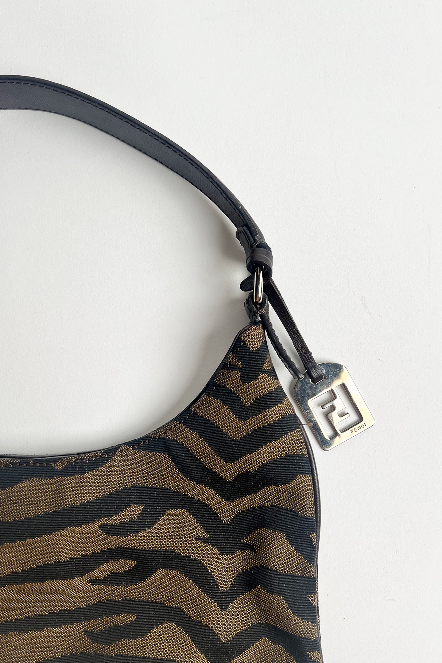 Vintage Fendi Zebra print canvas shoulder hobo bag