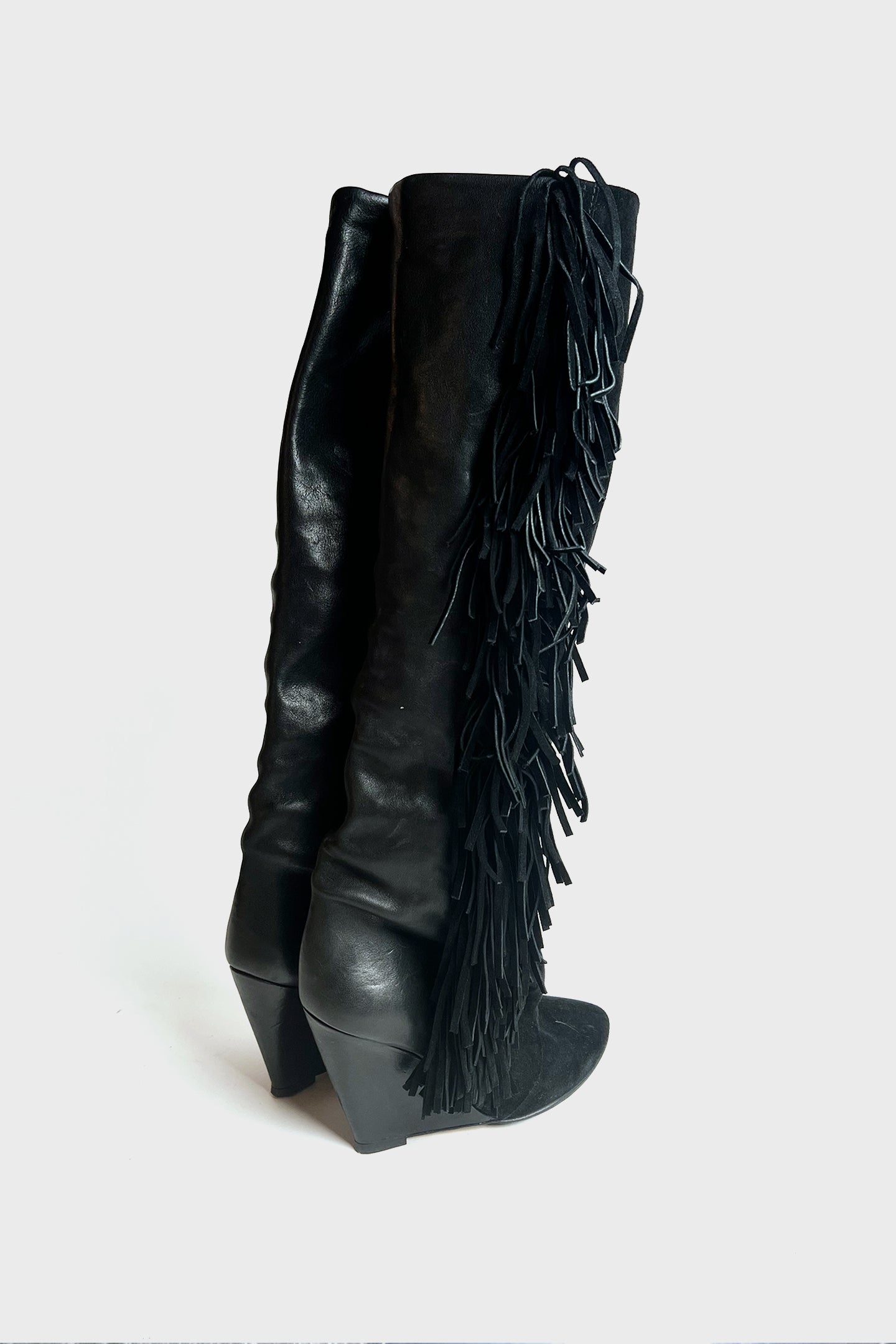 Vintage 2011 Isabel Marant runway suede and leather knee high tall boots with side fridges 7.5-8