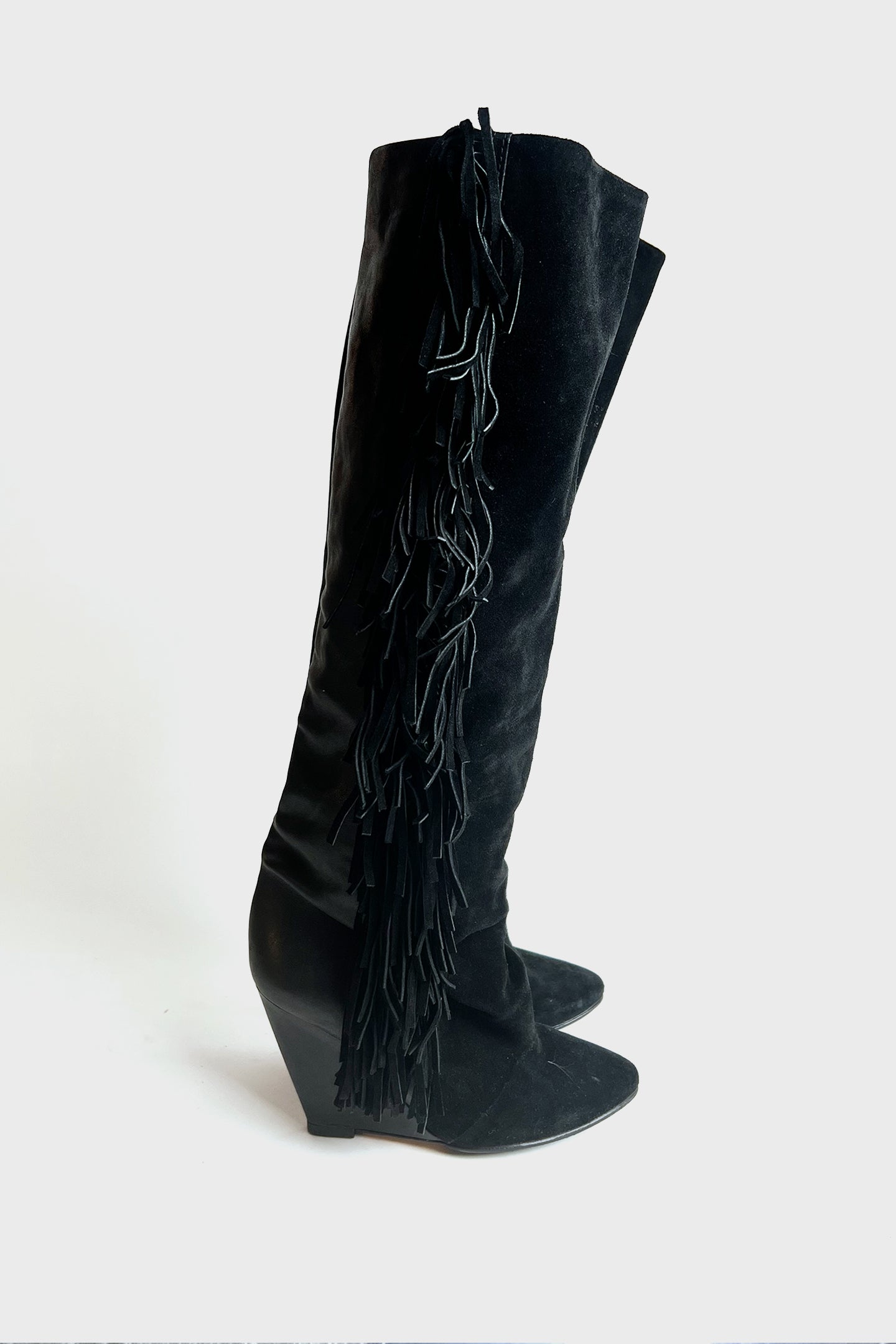 Vintage 2011 Isabel Marant runway suede and leather knee high tall boots with side fridges 7.5-8