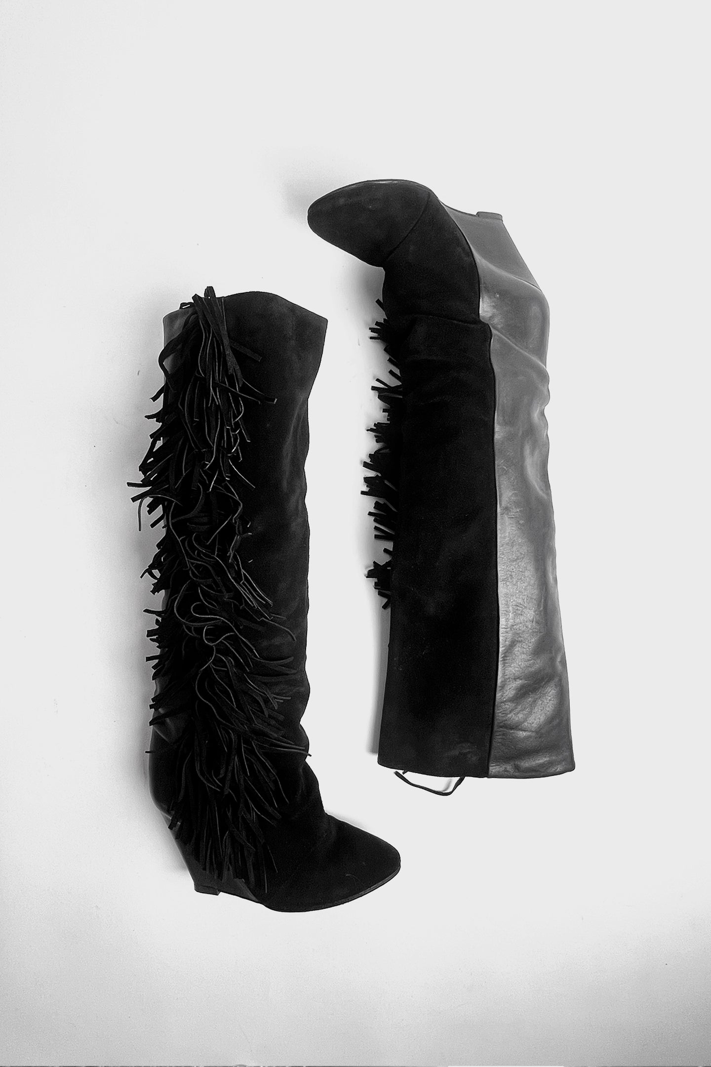 Vintage 2011 Isabel Marant runway suede and leather knee high tall boots with side fridges 7.5-8