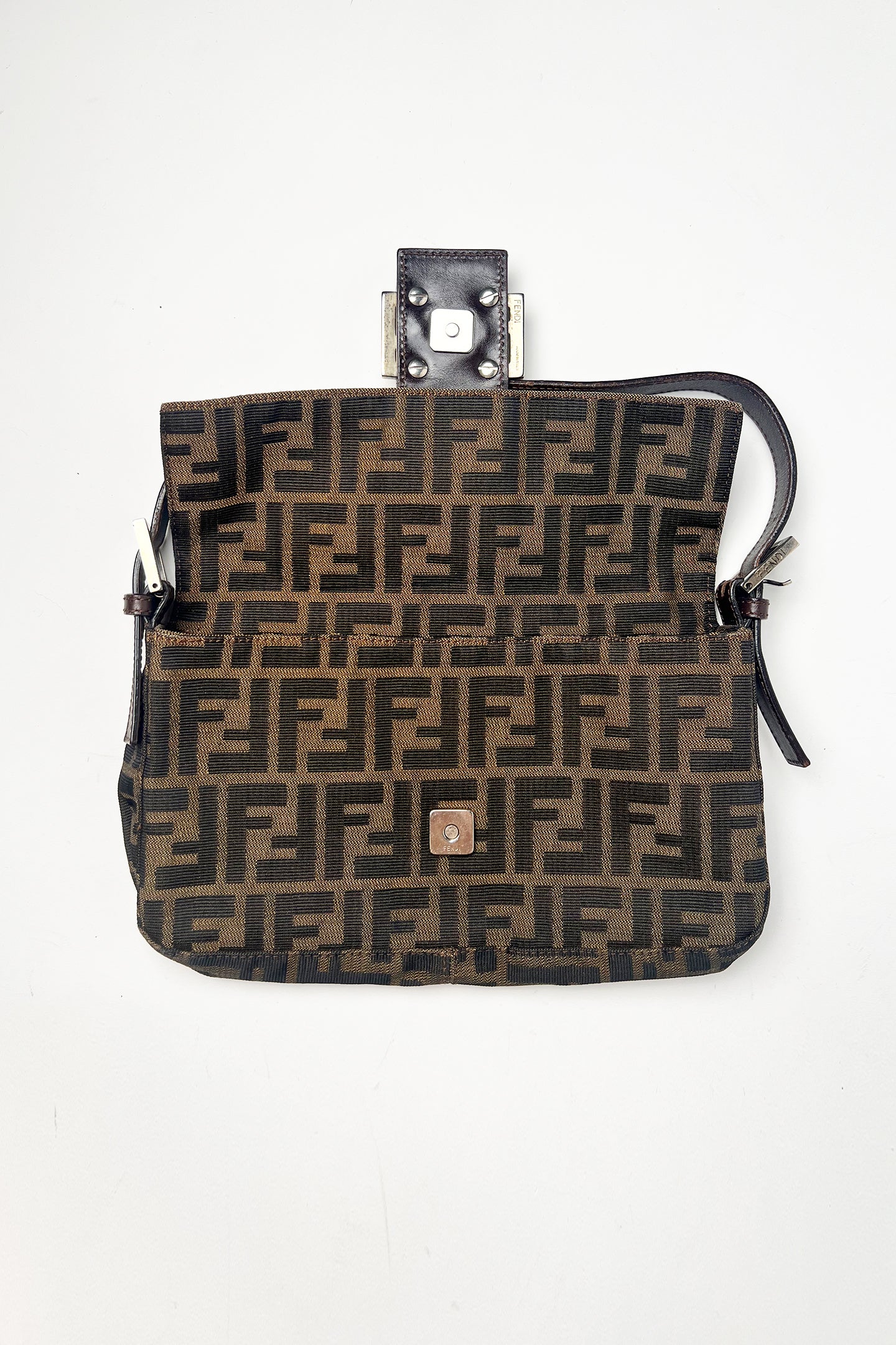 Vintage FENDI Brown Zucca Canvas & Calfskin Leather Vintage Baguette