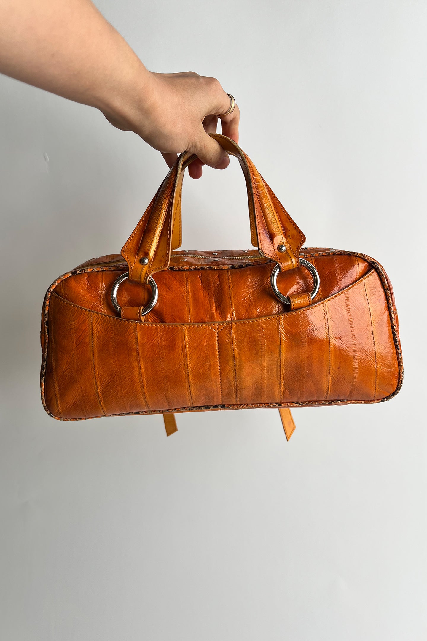 Vintage 90s y2k D&G orange leather handbag with python trims