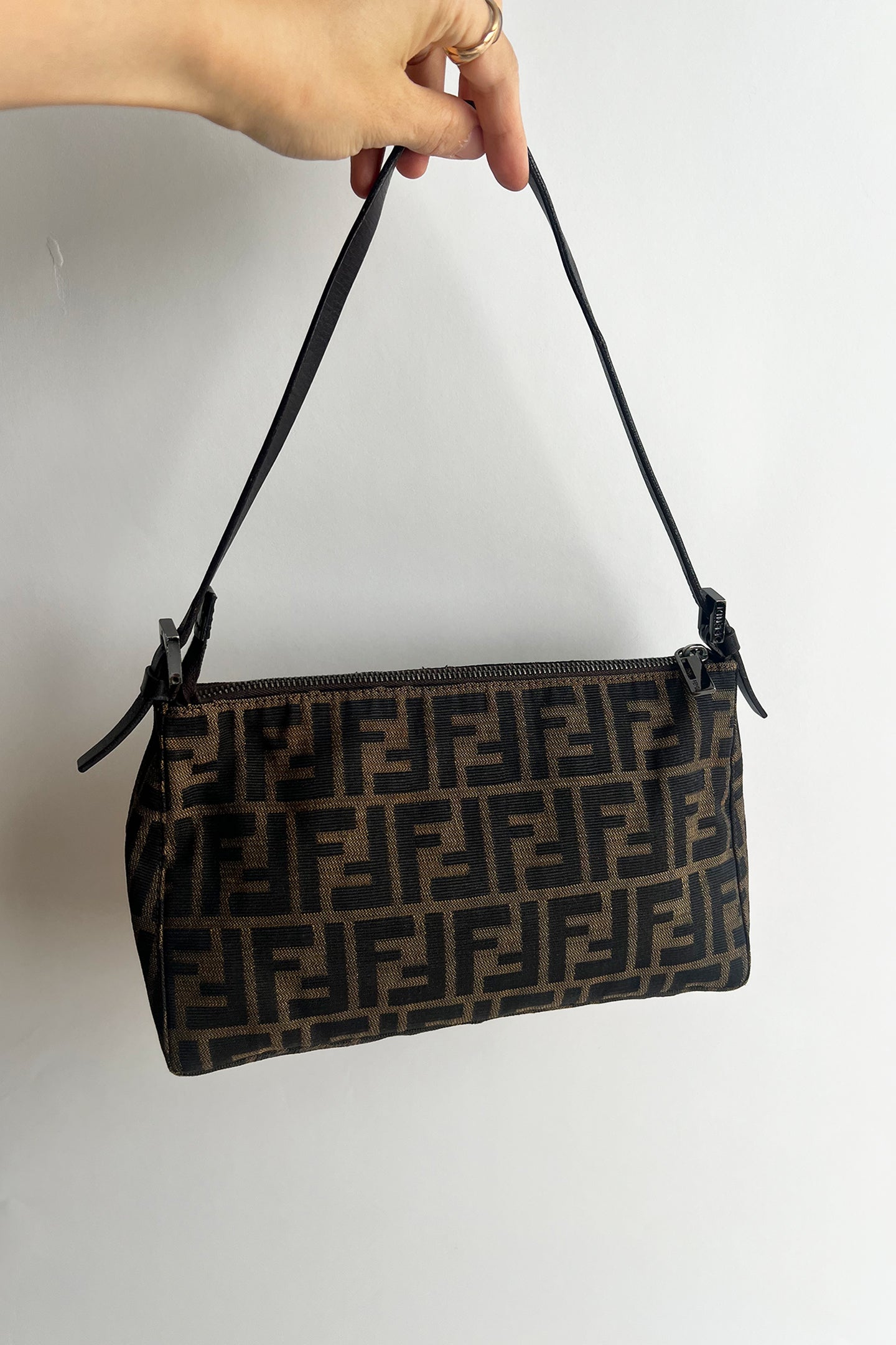 Vintage FENDI zucca shoulder bag with top zipper