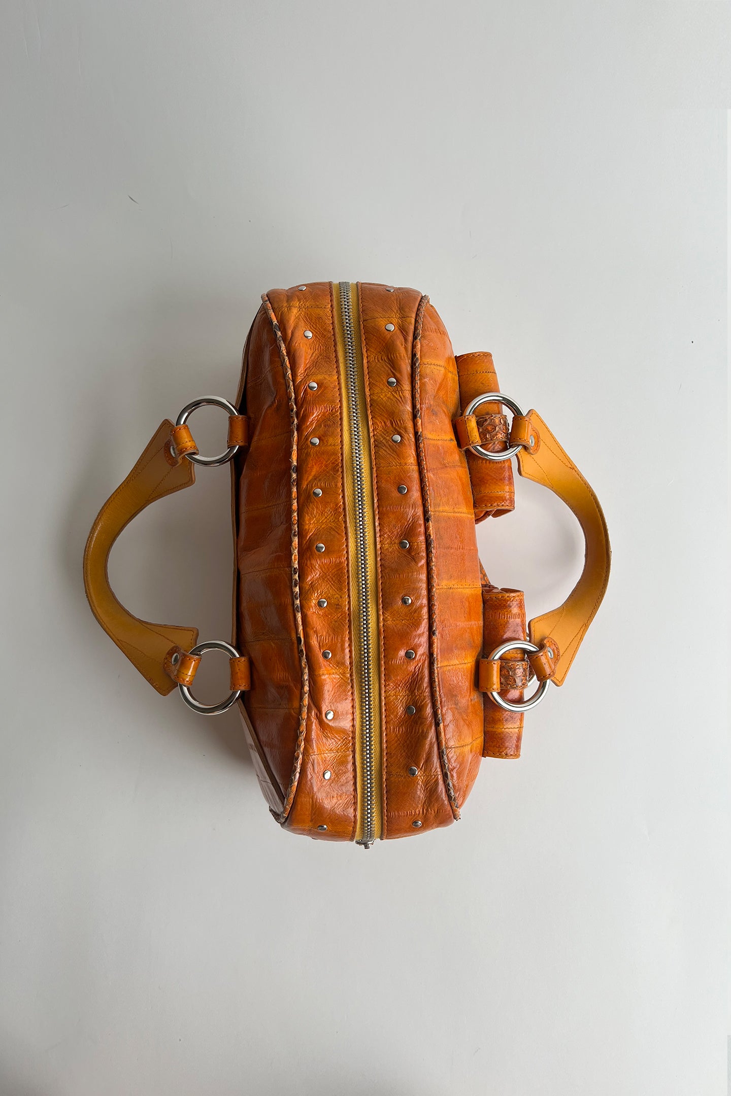 Vintage 90s y2k D&G orange leather handbag with python trims