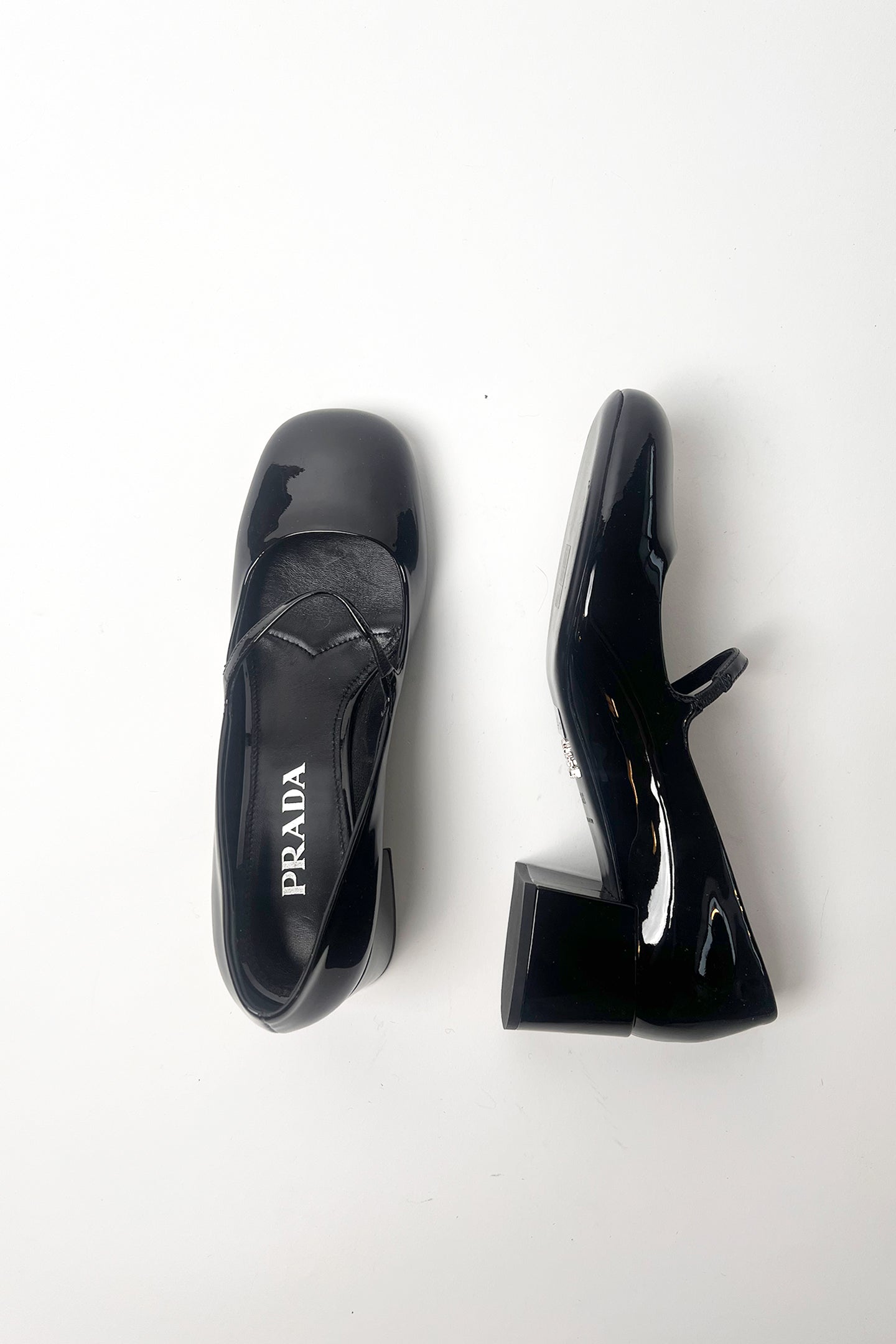 Vintage black patent leather Prada mary janes in square toe and heel
