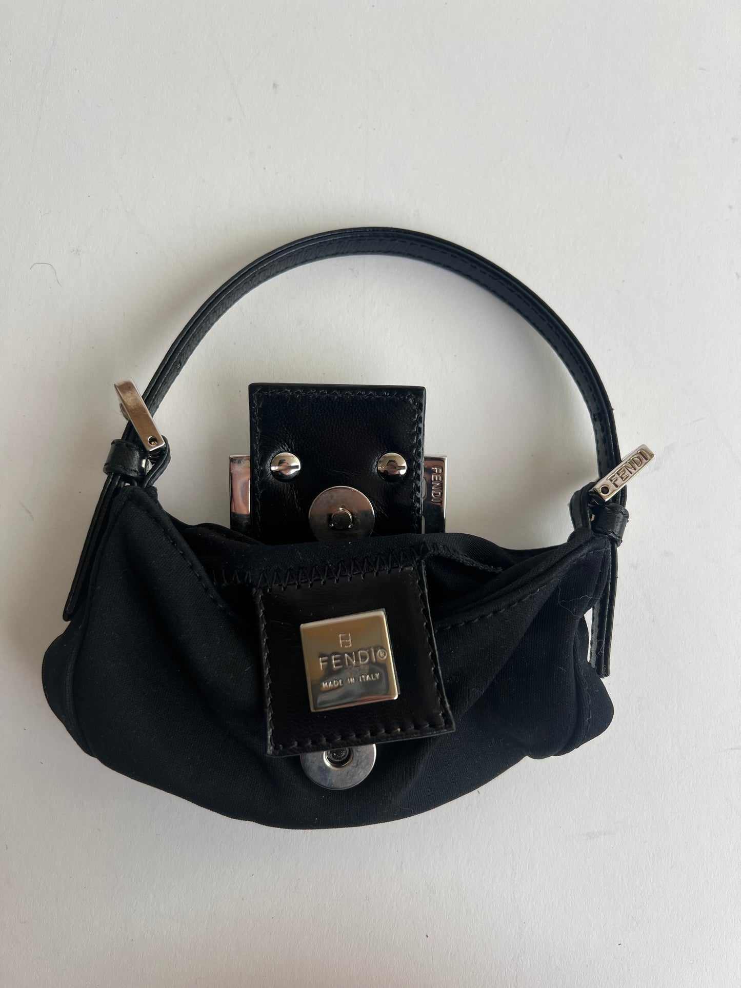 Vintage Fendi black nylon mini baguette