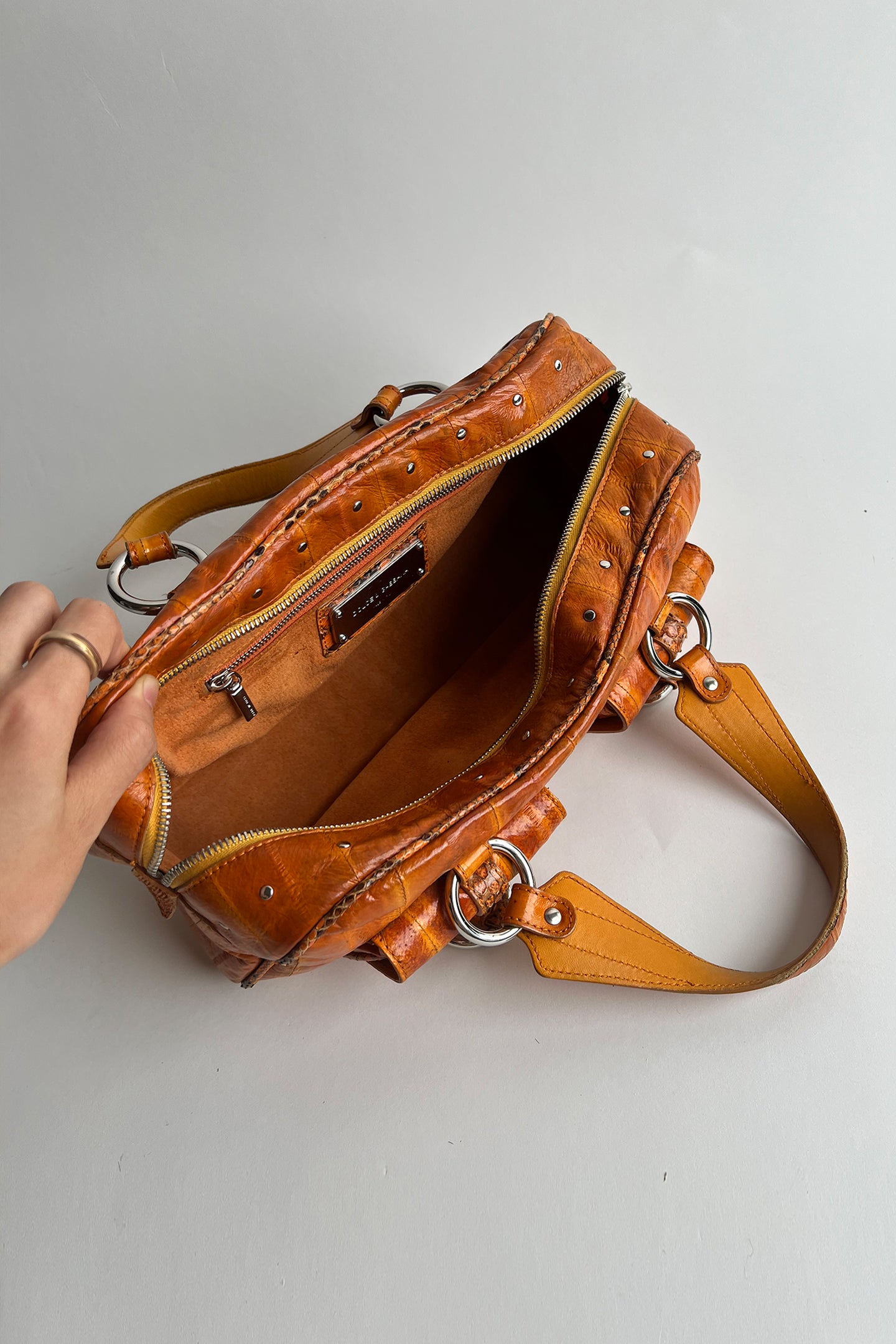 Vintage 90s y2k D&G orange leather handbag with python trims