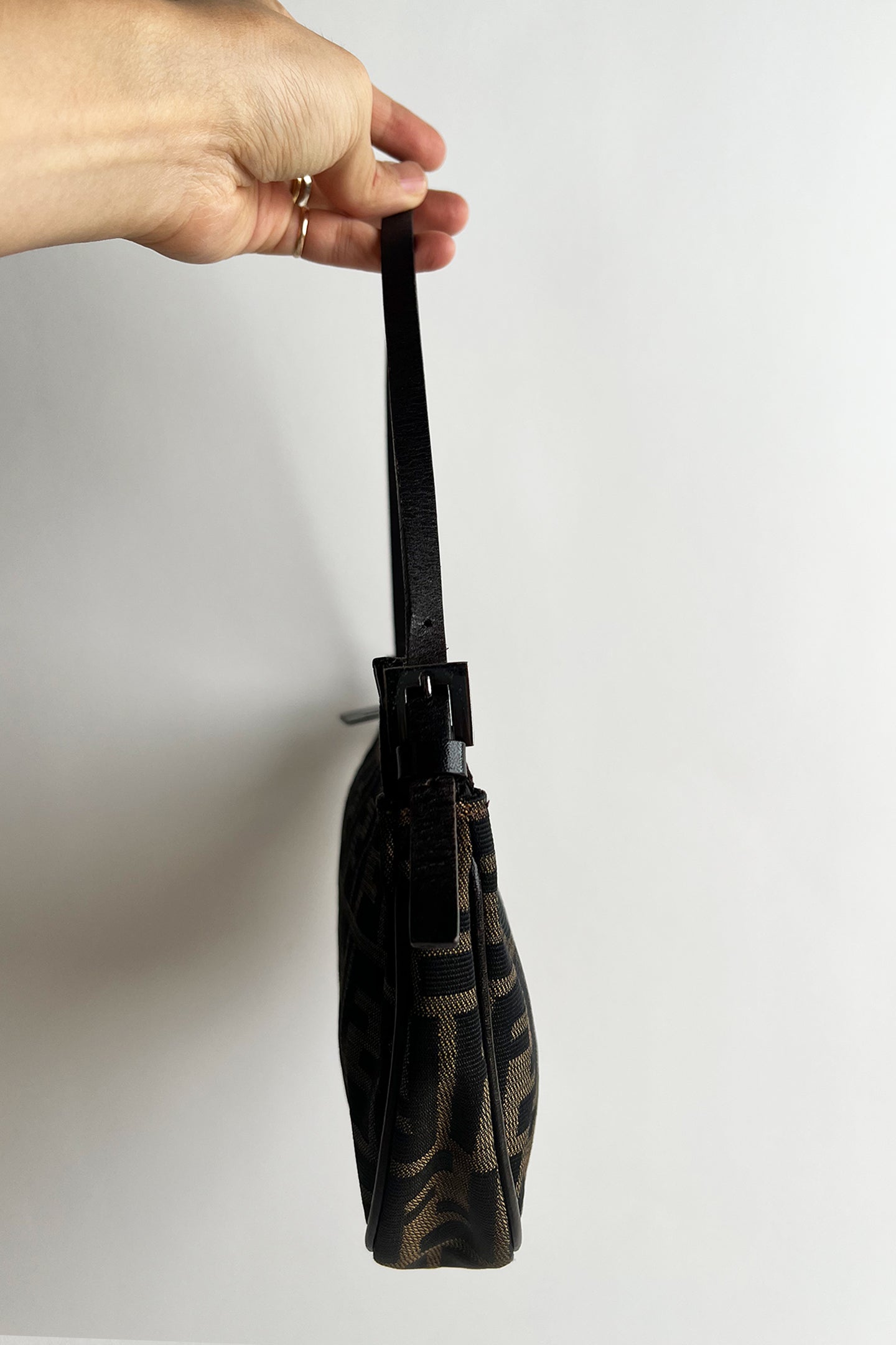 Vintage FENDI zucca shoulder bag with top zipper