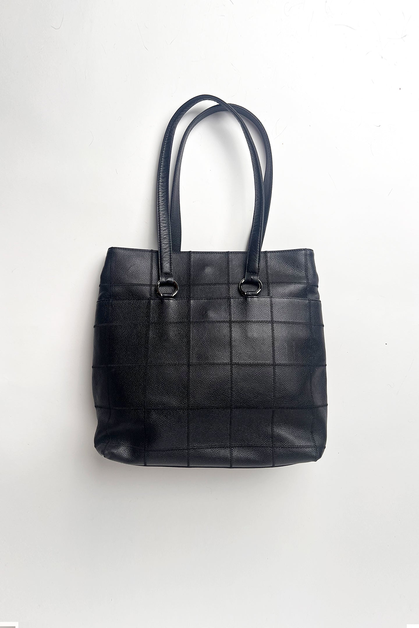 Vintage Chanel black leather stitched leather tote