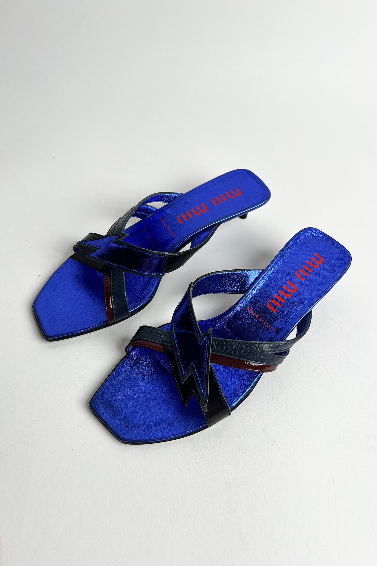 Vintage Rare 2000s Miu Miu blue metallic kitten heels