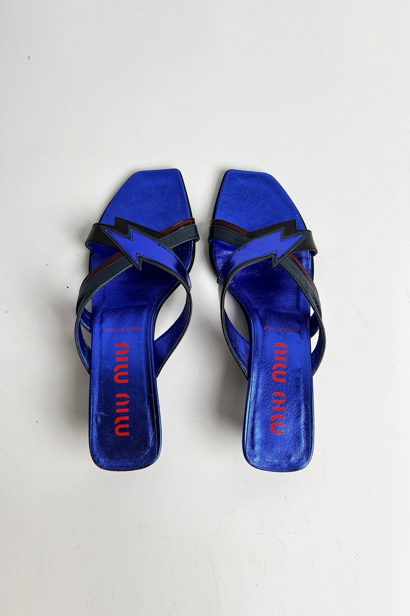 Vintage Rare 2000s Miu Miu blue metallic kitten heels
