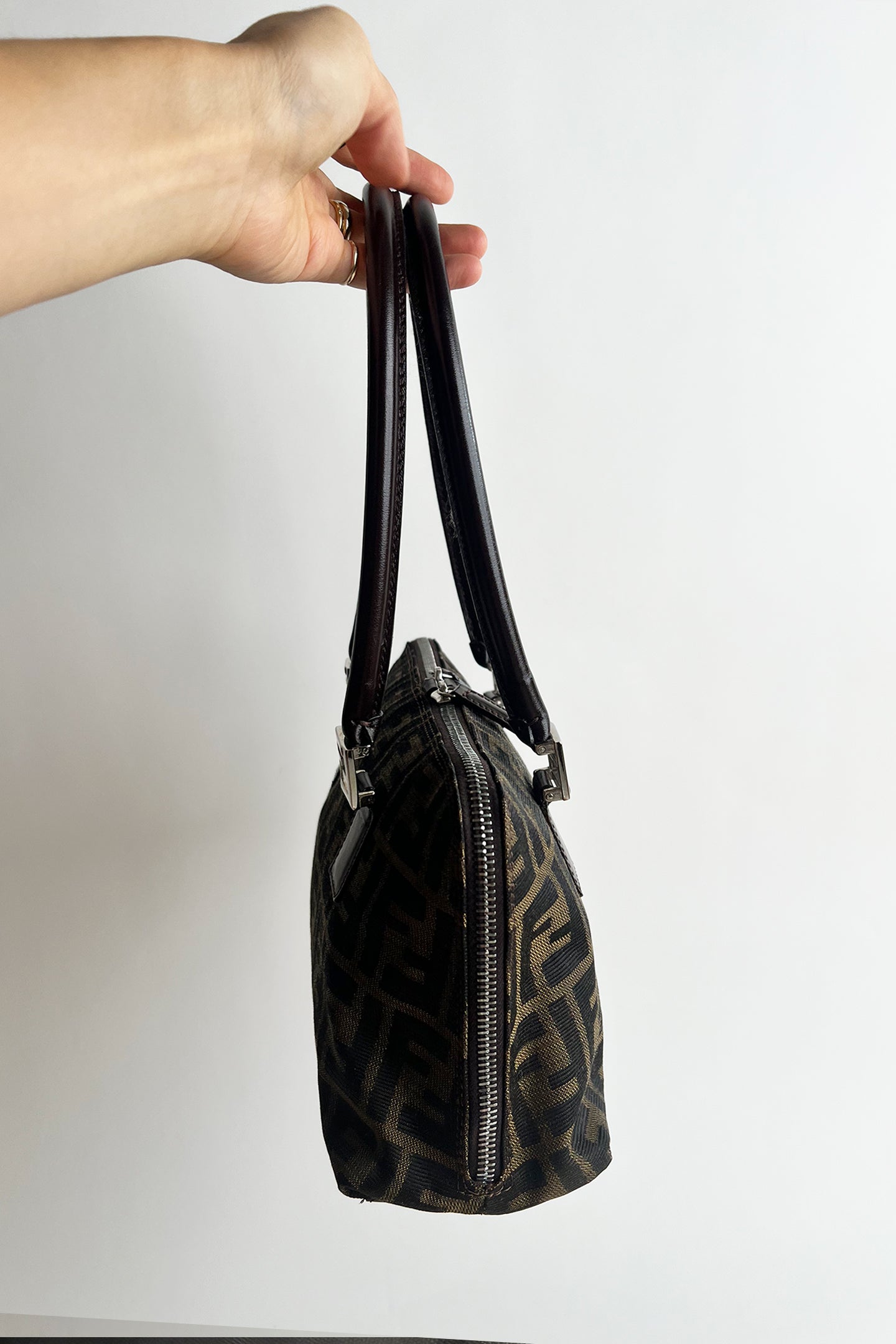 Vintage FENDI zucca double handle shoulder bag with double top zipper