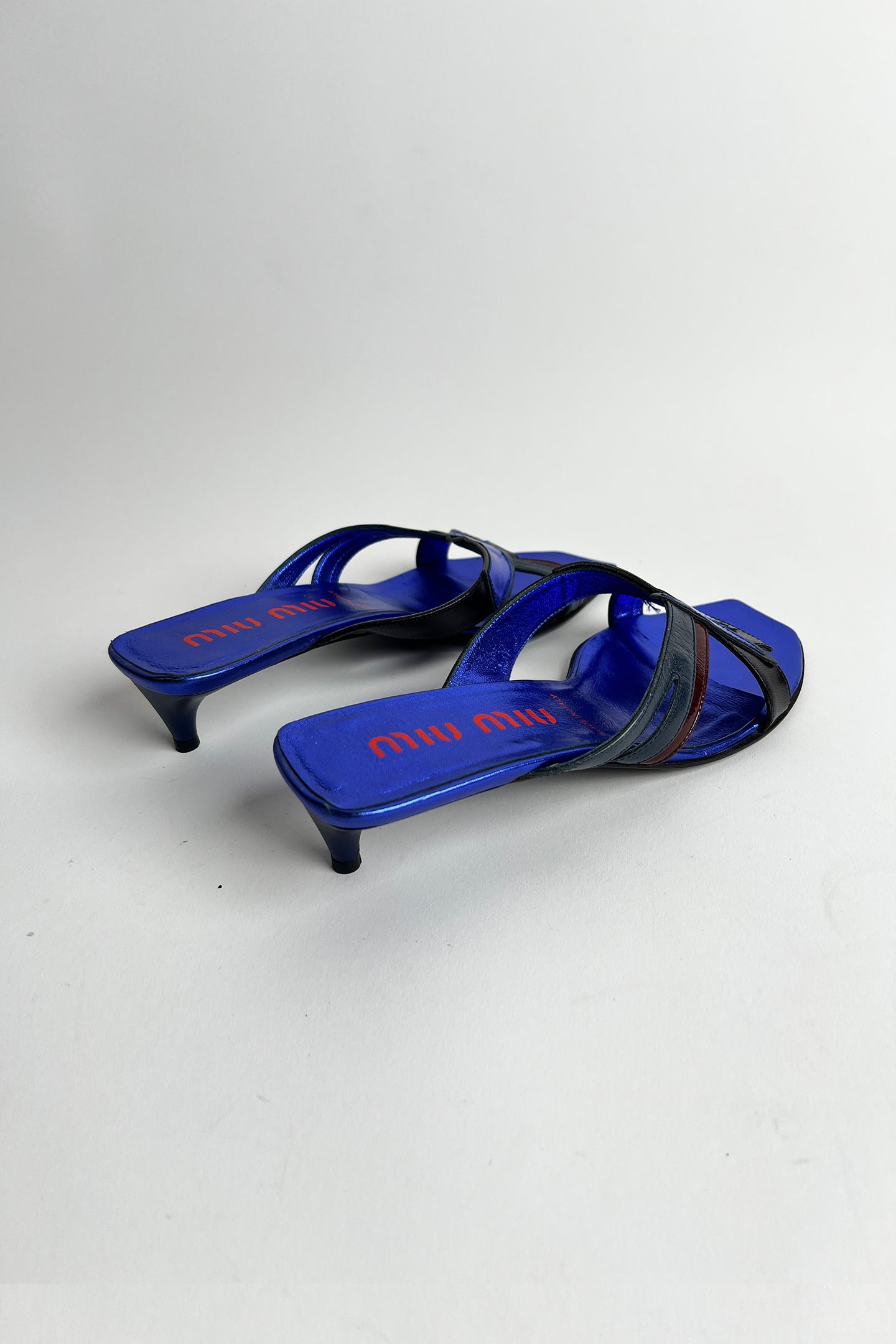 Vintage Rare 2000s Miu Miu blue metallic kitten heels