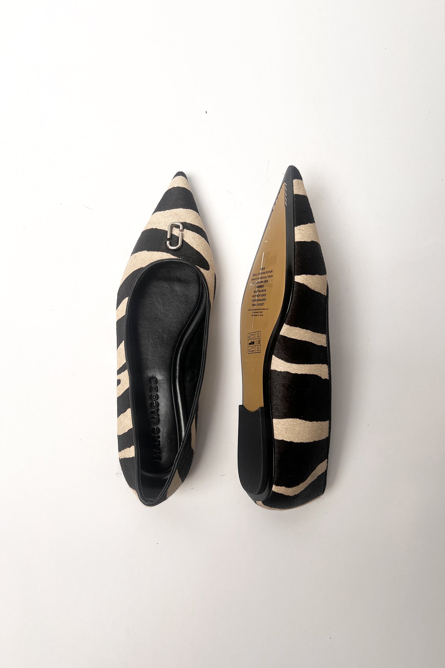 Marc Jacobs cowhide zebra print pointed toe flats
