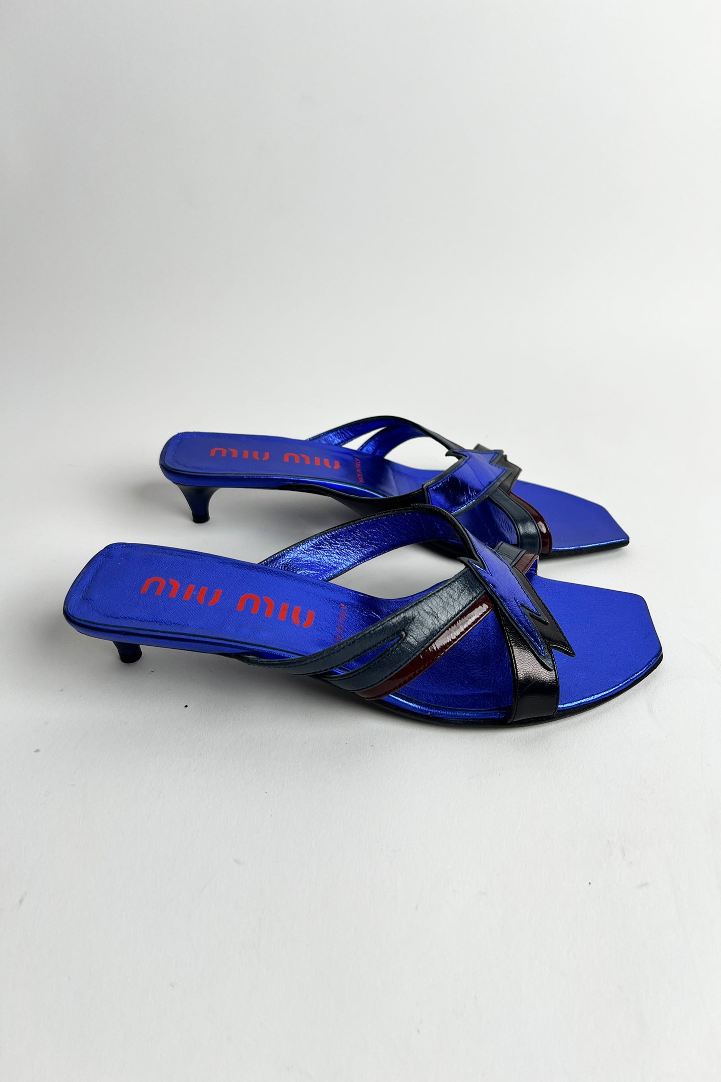 Vintage Rare 2000s Miu Miu blue metallic kitten heels