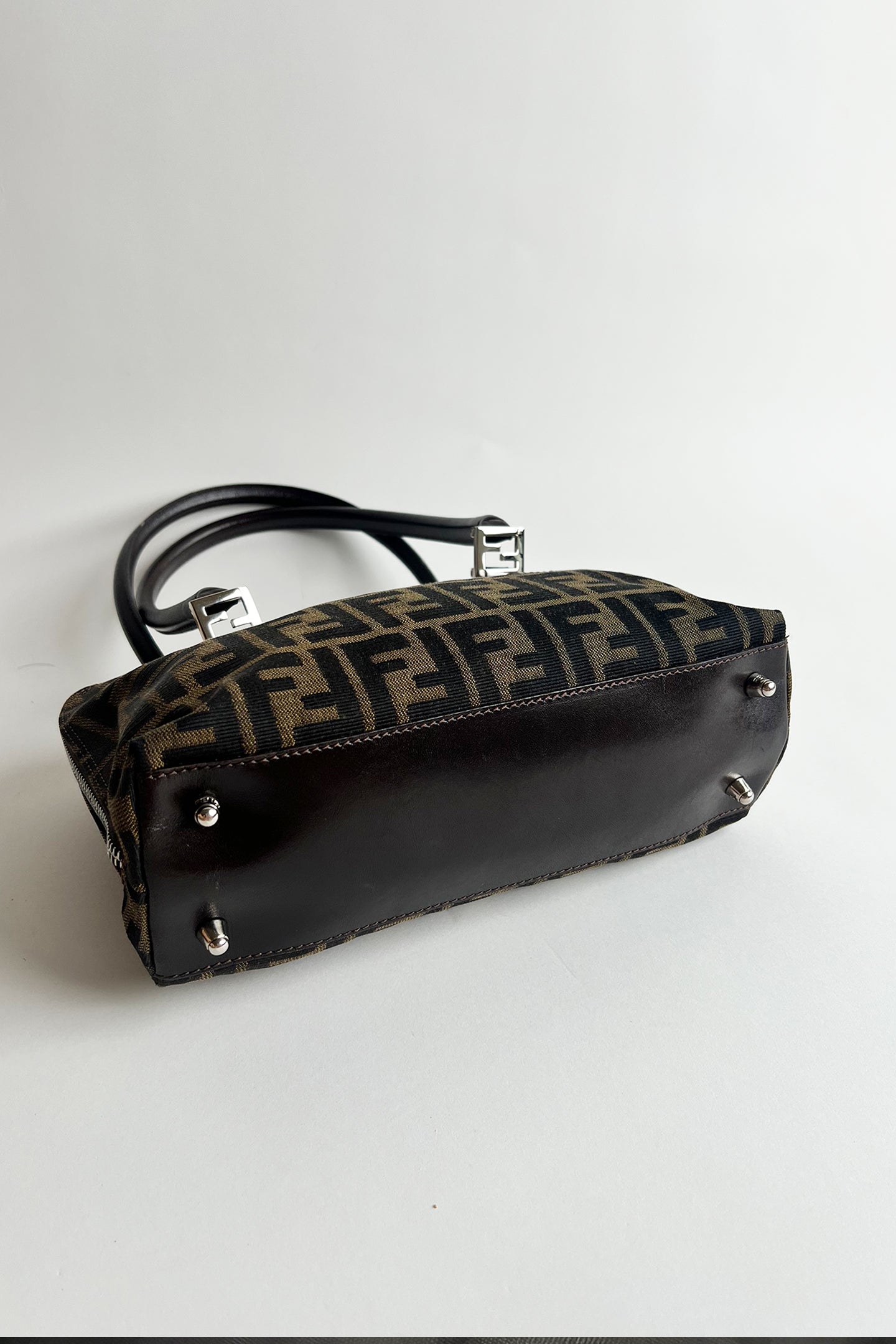 Vintage FENDI zucca double handle shoulder bag with double top zipper
