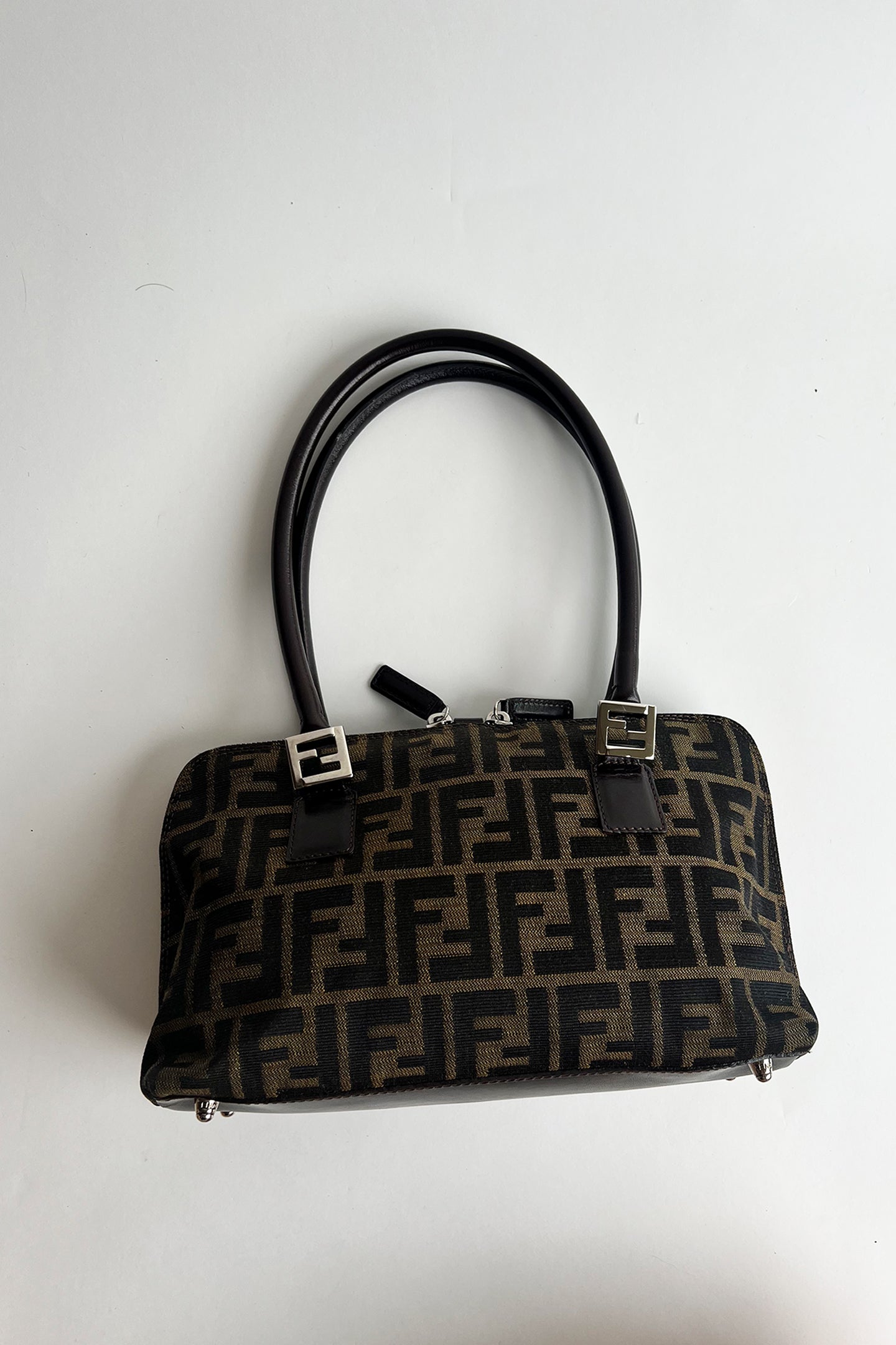 Vintage FENDI zucca double handle shoulder bag with double top zipper