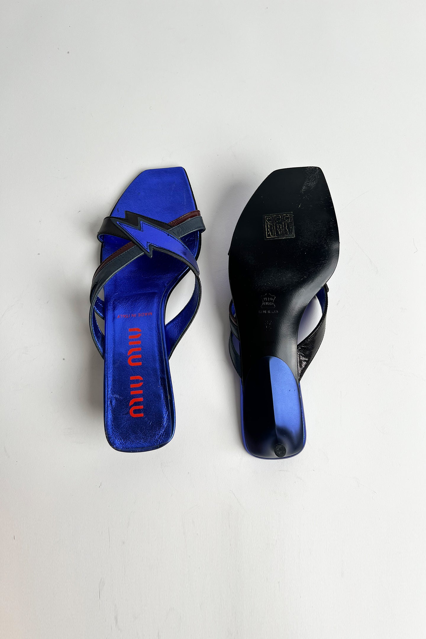 Vintage Rare 2000s Miu Miu blue metallic kitten heels