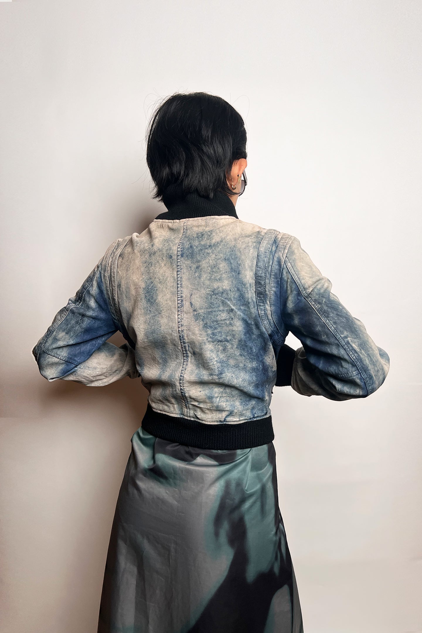 Vintage Diesel distressed denim leather bomber jacket