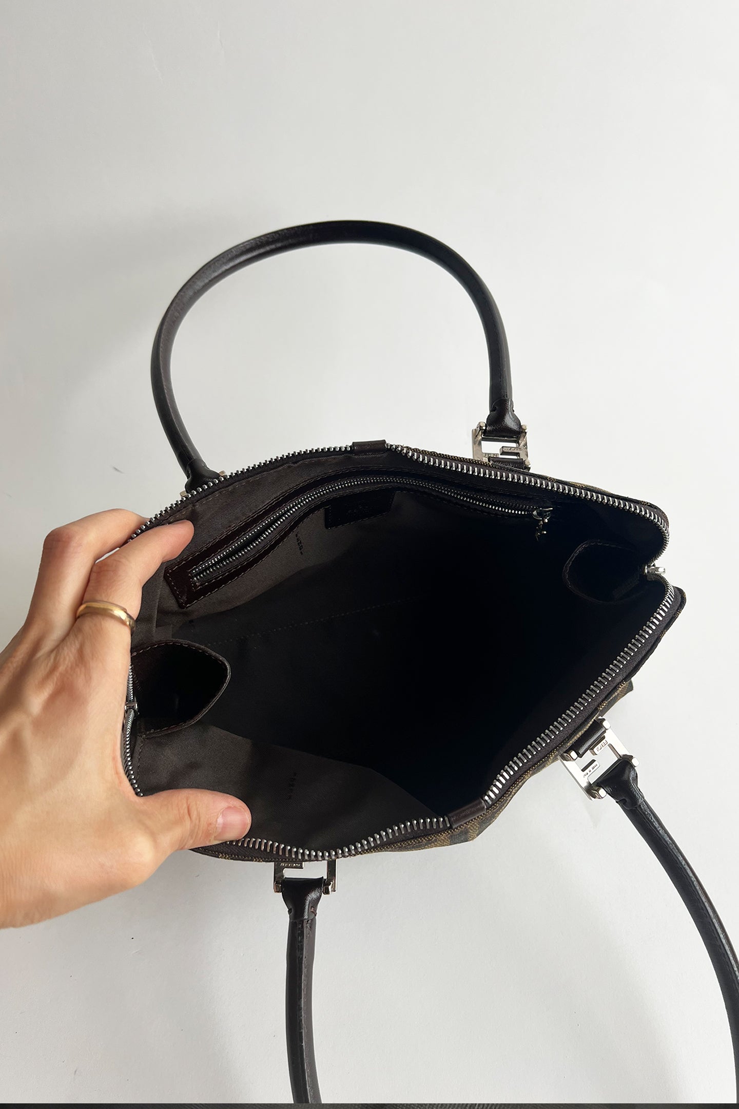 Vintage FENDI zucca double handle shoulder bag with double top zipper