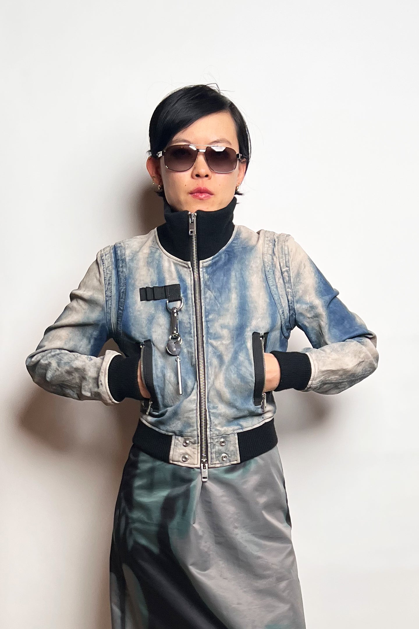 Vintage Diesel distressed denim leather bomber jacket