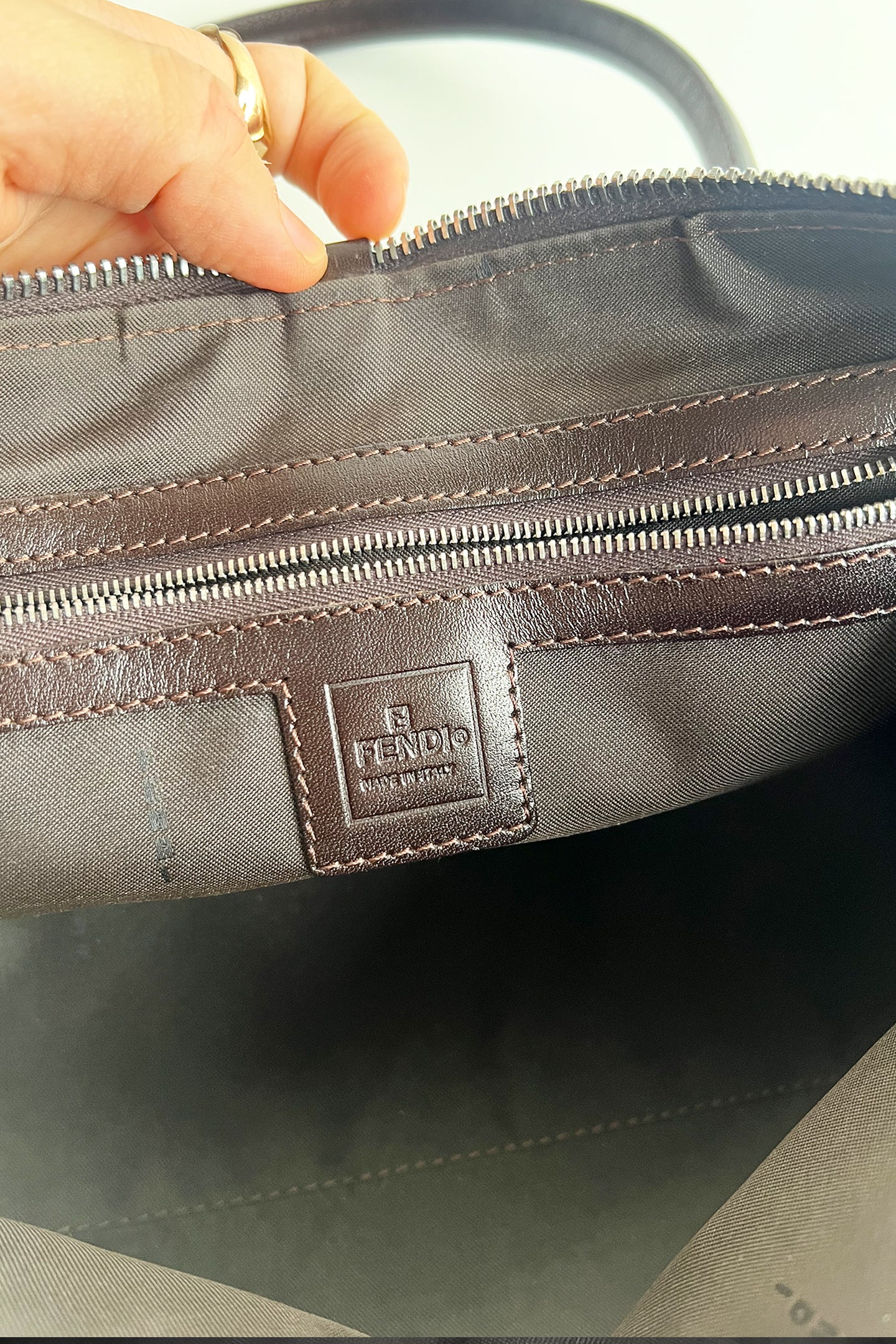 Vintage FENDI zucca double handle shoulder bag with double top zipper