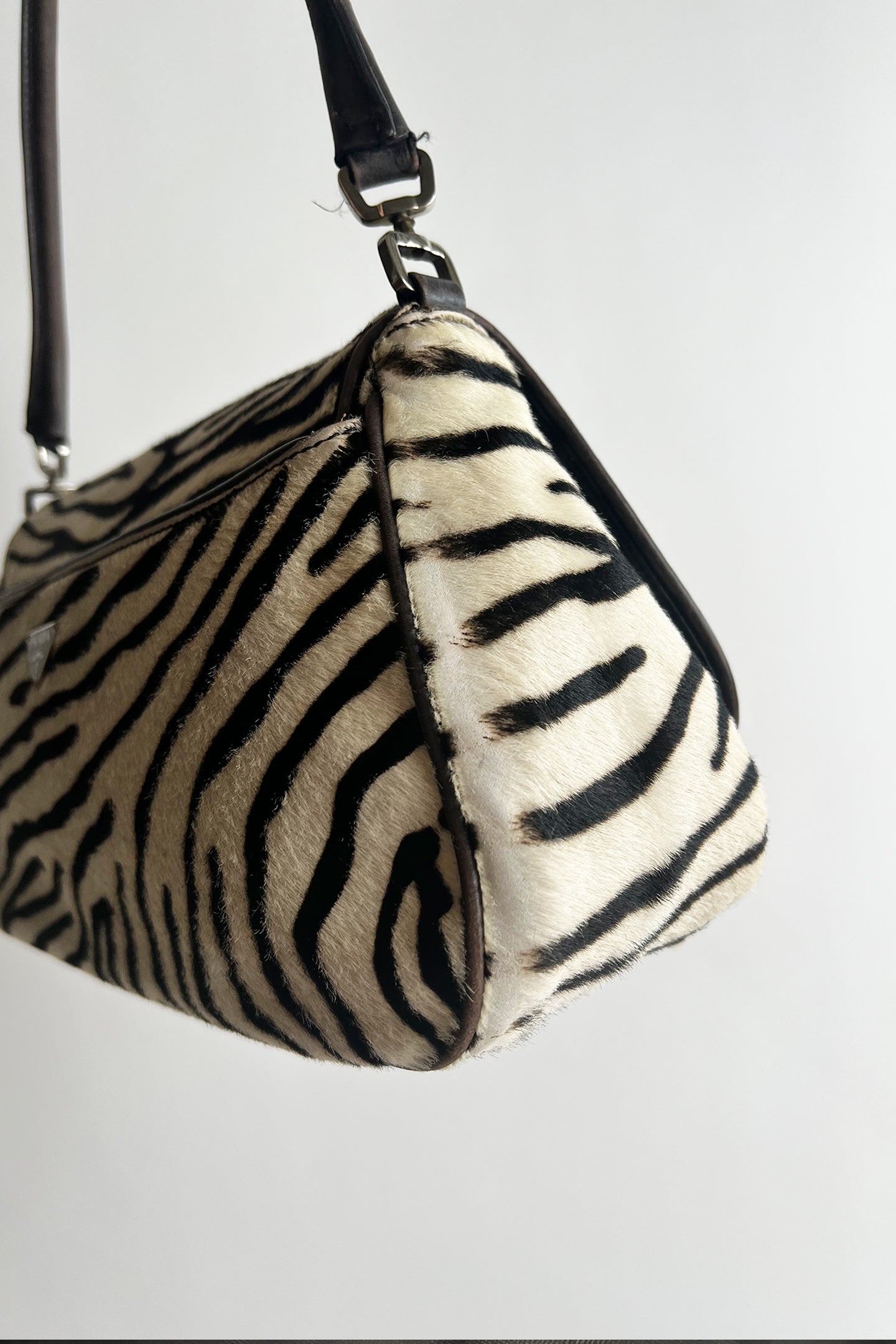 RARE Vintage 2000s Prada Zebra pony hair flip shoulder bag