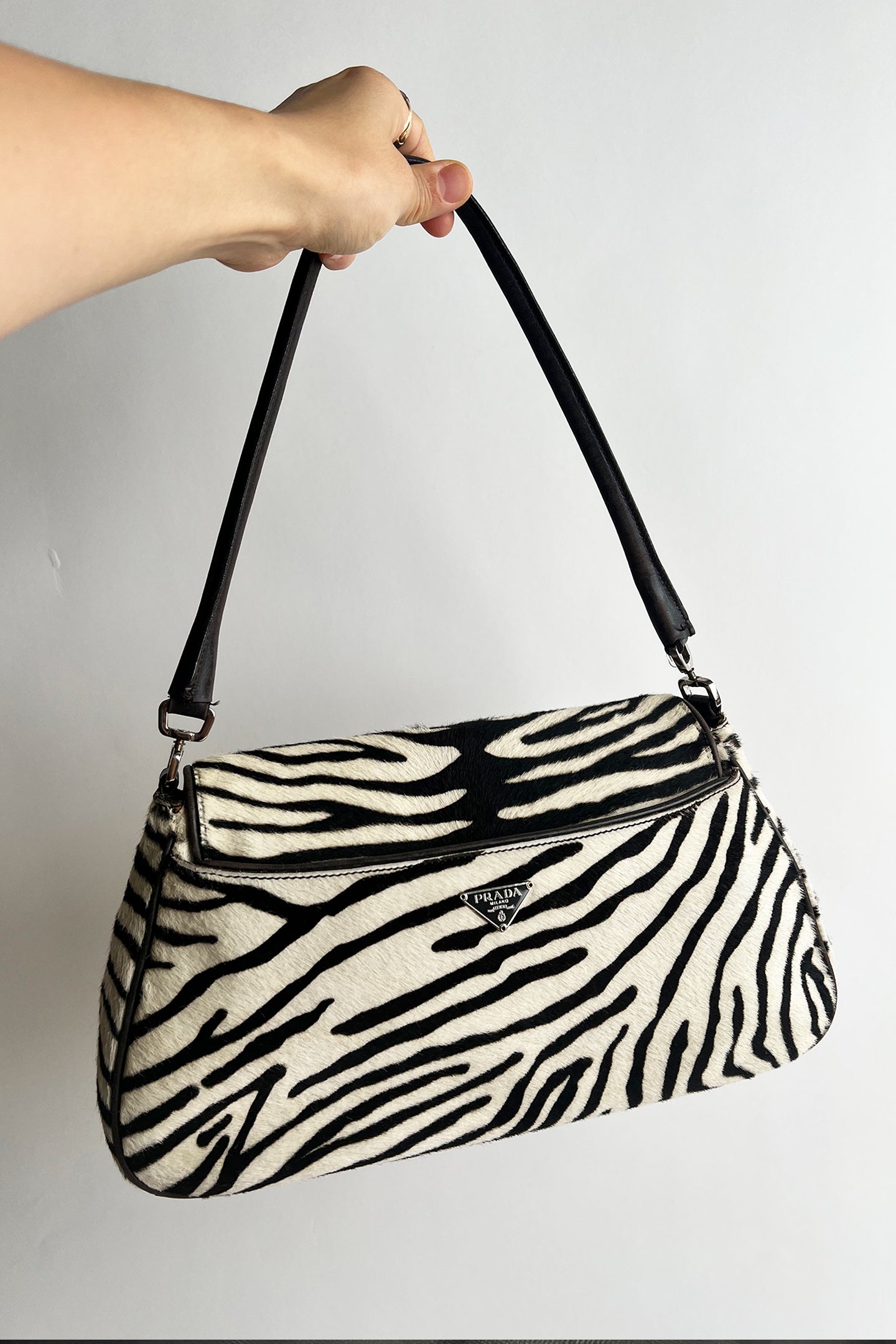 RARE Vintage 2000s Prada Zebra pony hair flip shoulder bag