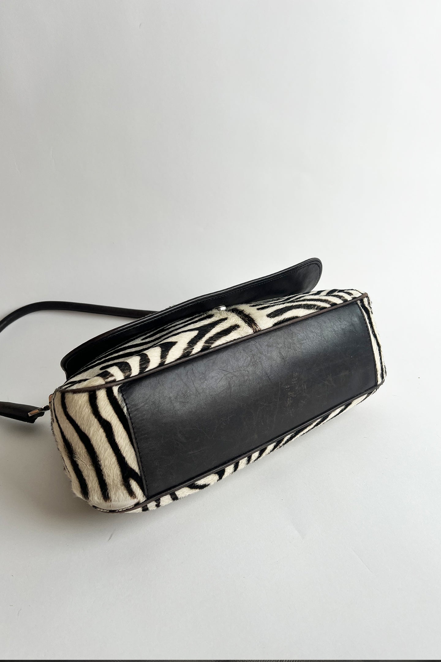 RARE Vintage 2000s Prada Zebra pony hair flip shoulder bag