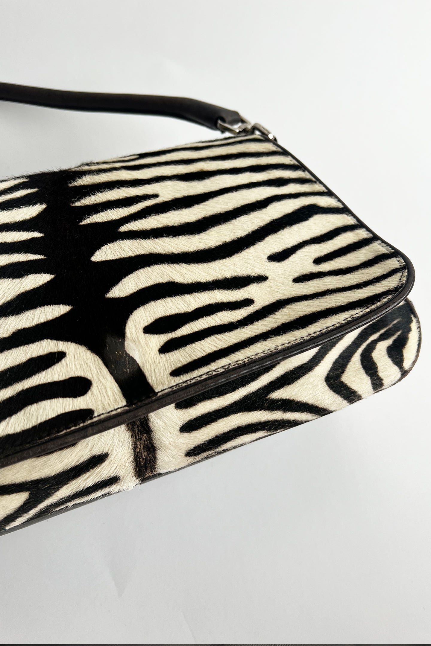 RARE Vintage 2000s Prada Zebra pony hair flip shoulder bag