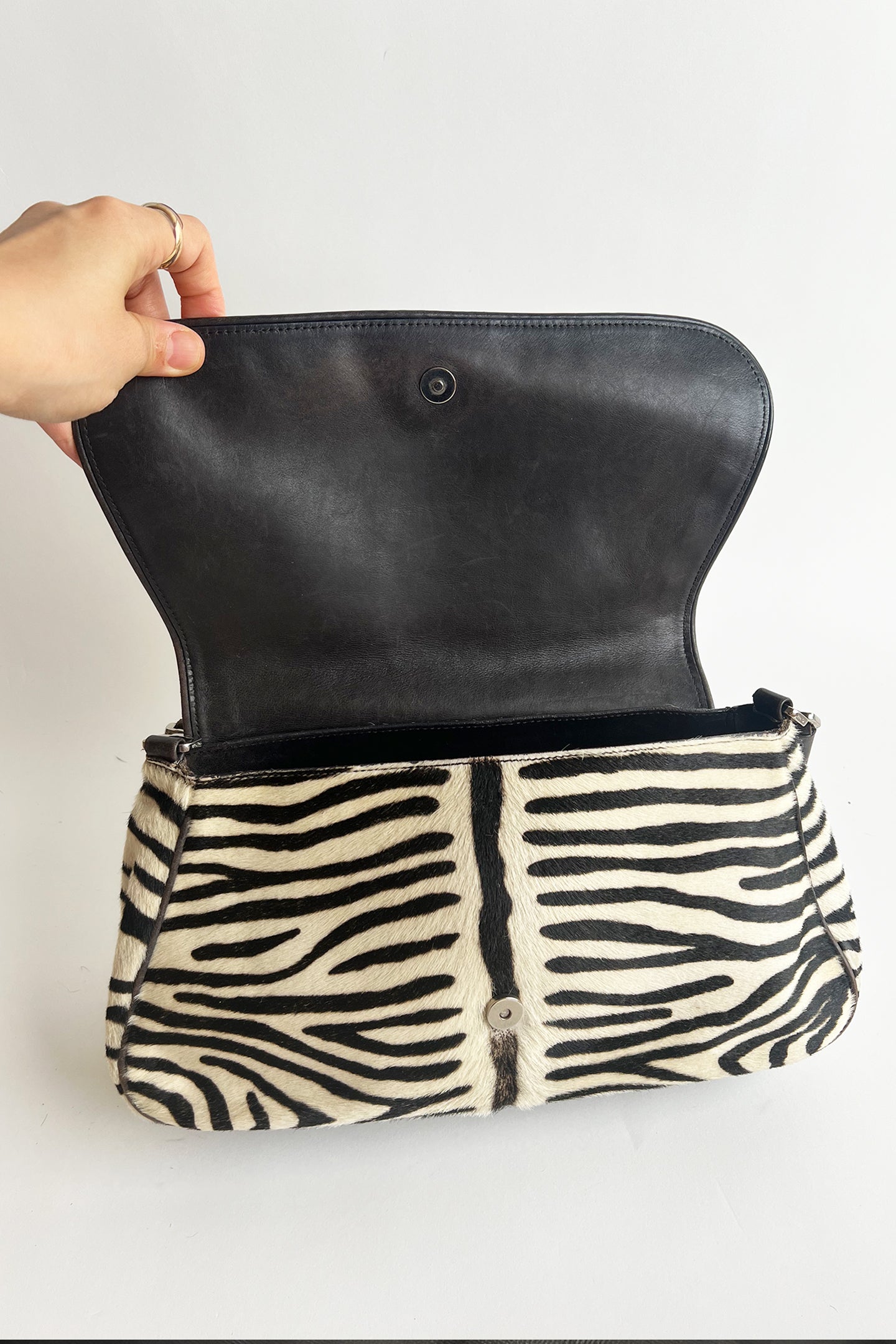 RARE Vintage 2000s Prada Zebra pony hair flip shoulder bag
