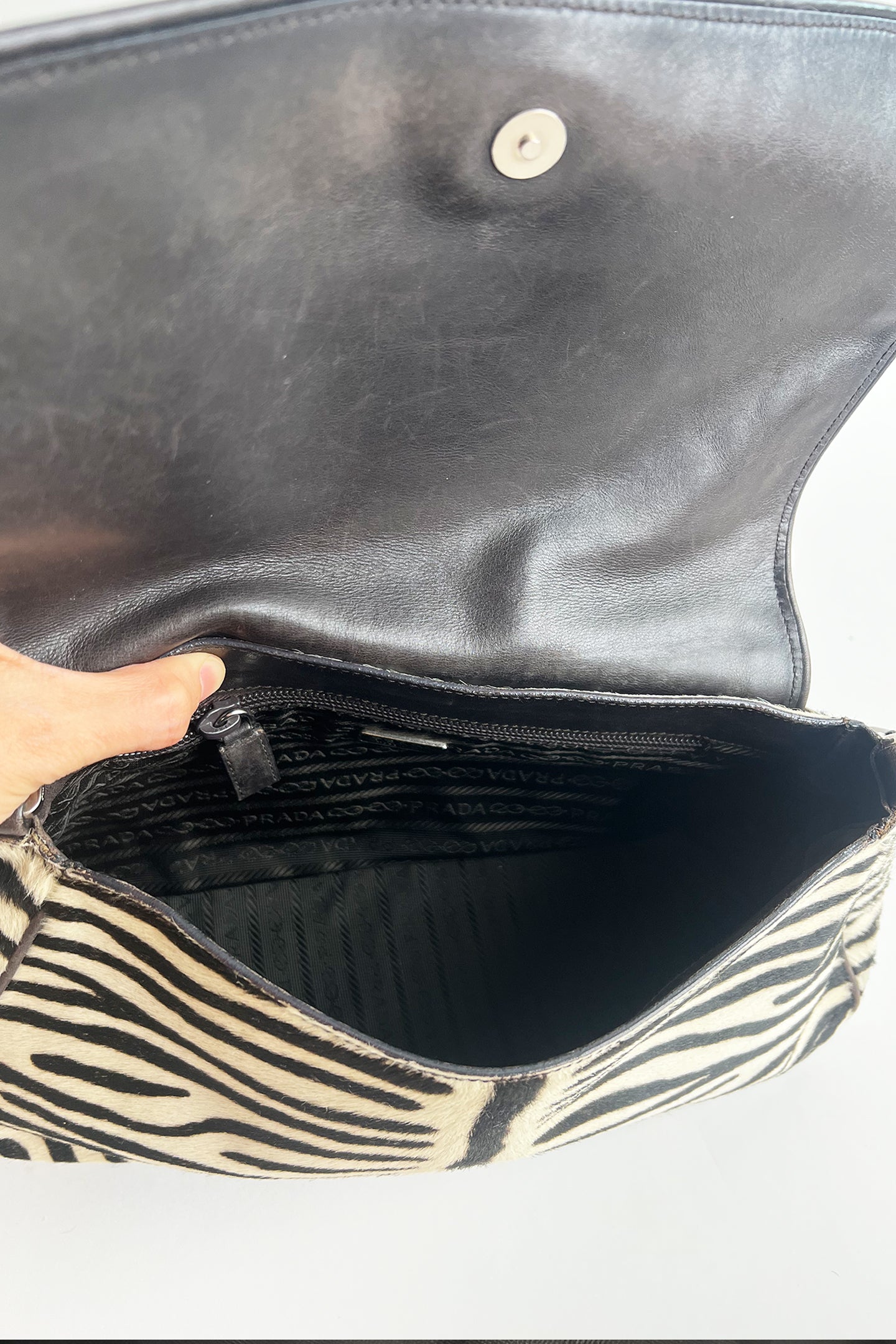 RARE Vintage 2000s Prada Zebra pony hair flip shoulder bag