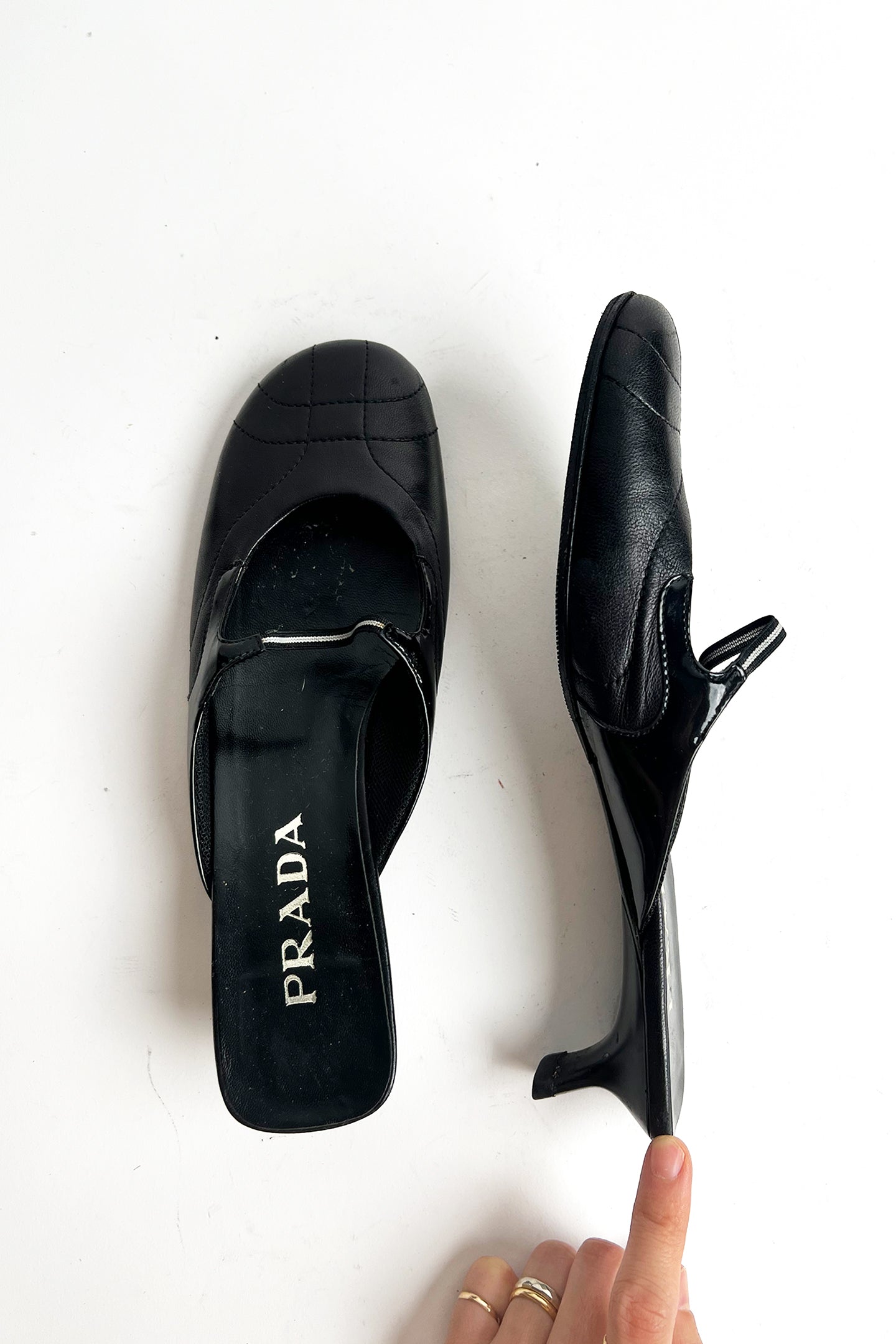 Vintage 90s Archive rare Prada sporty black mules with kitten heels