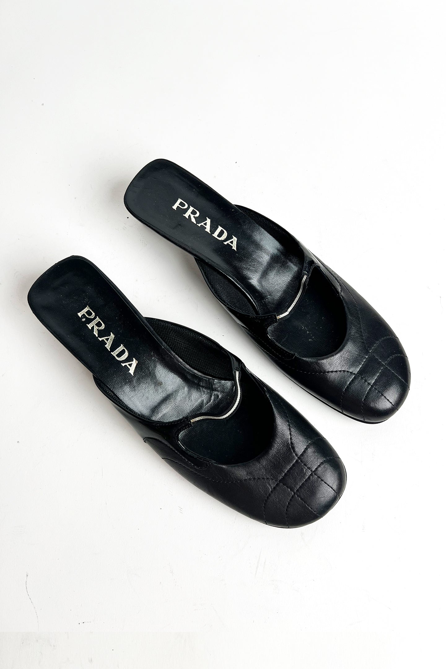 Vintage 90s Archive rare Prada sporty black mules with kitten heels