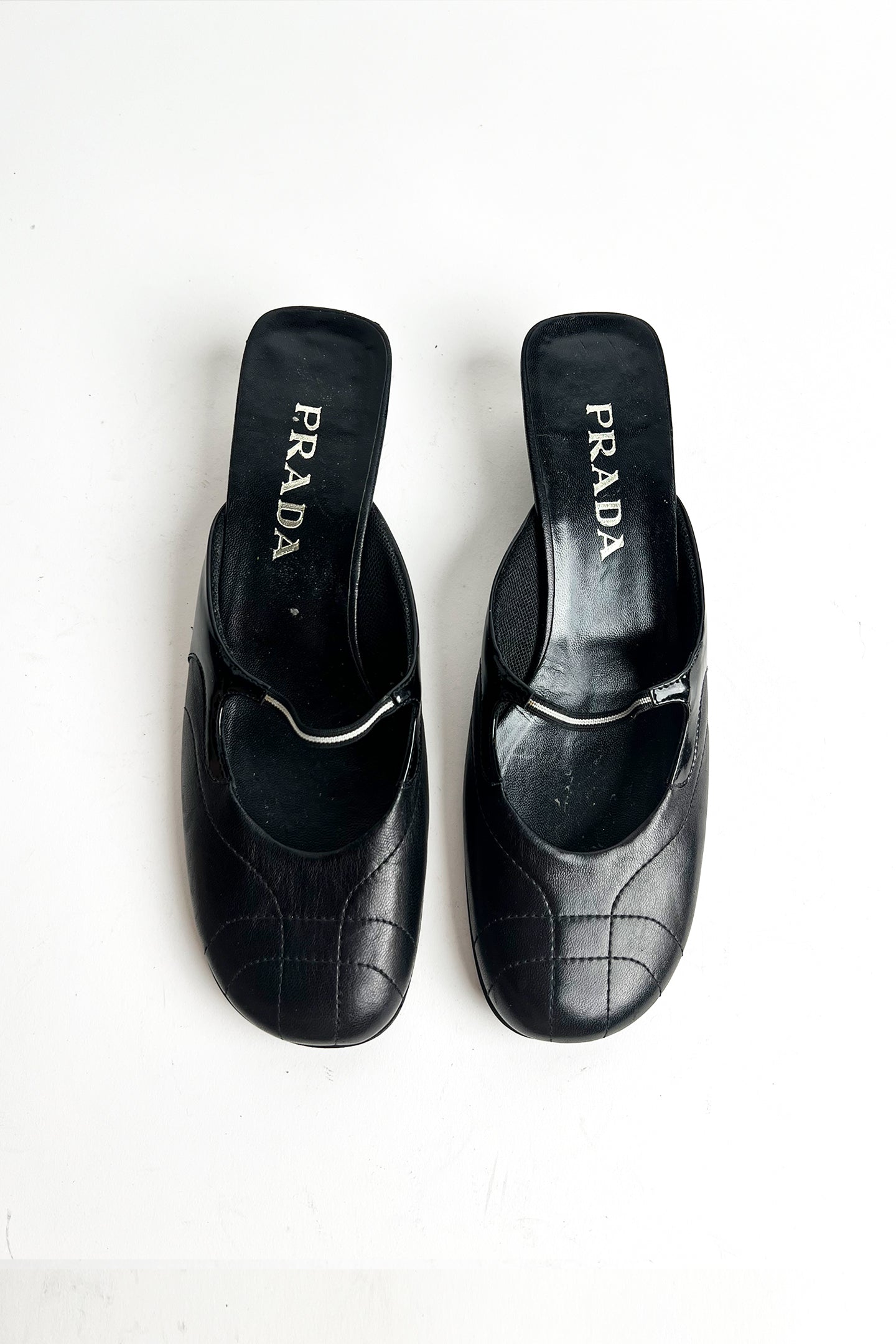 Vintage 90s Archive rare Prada sporty black mules with kitten heels